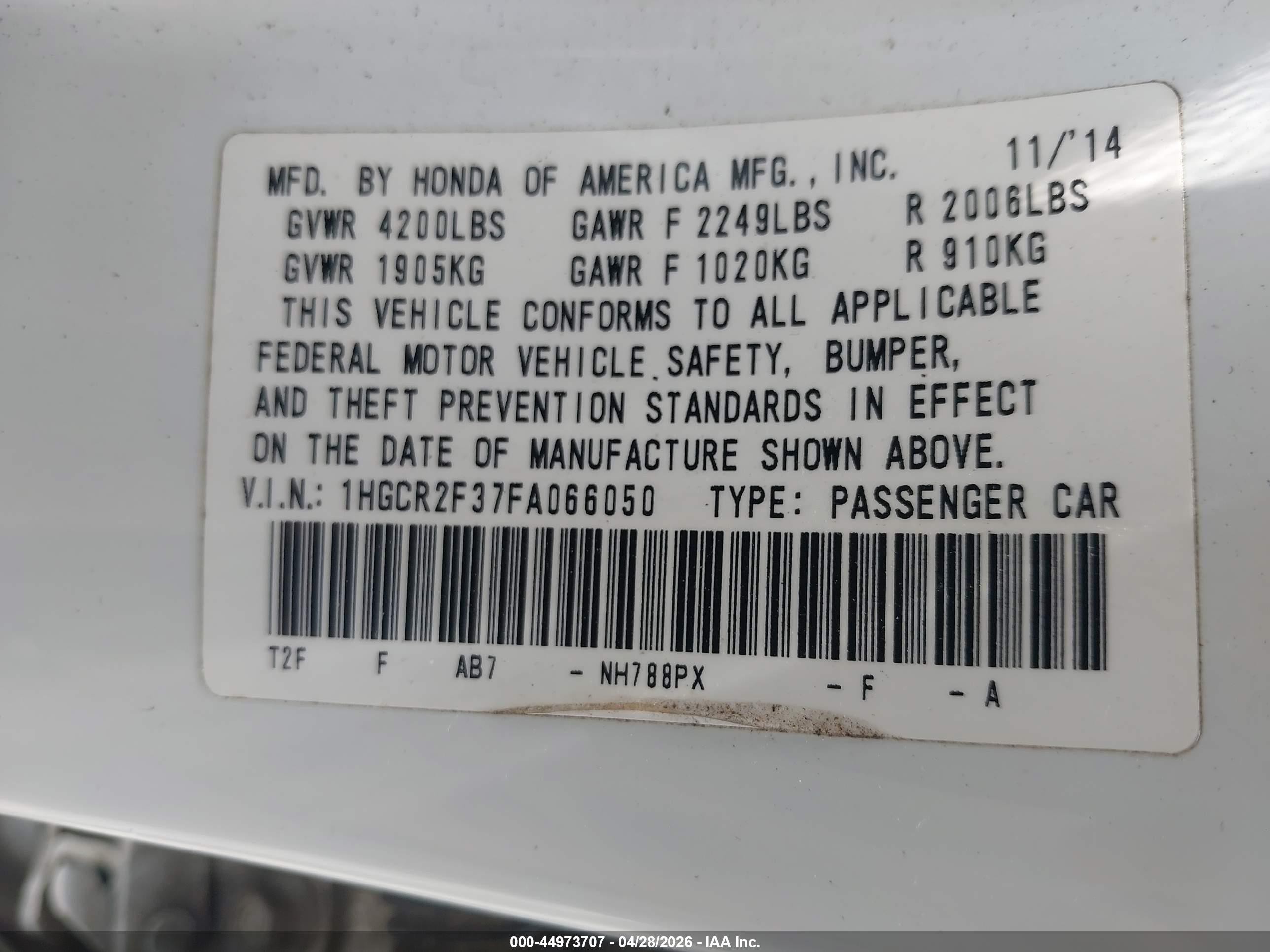 2015 Honda Accord Lx White vin: 1HGCR2F37FA066050