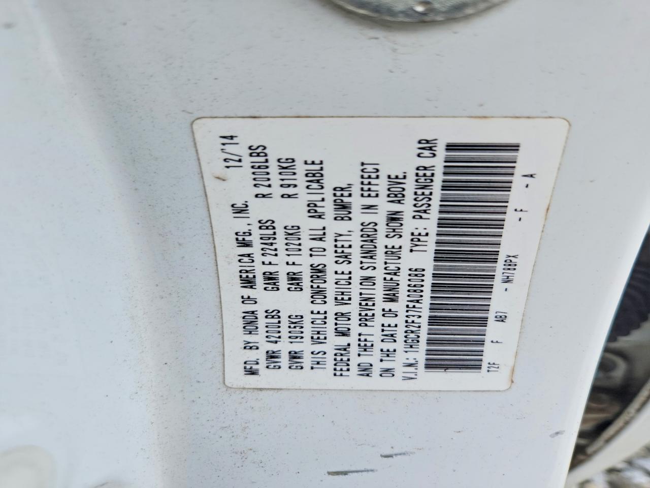 2015 Honda Accord Lx White vin: 1HGCR2F37FA086086