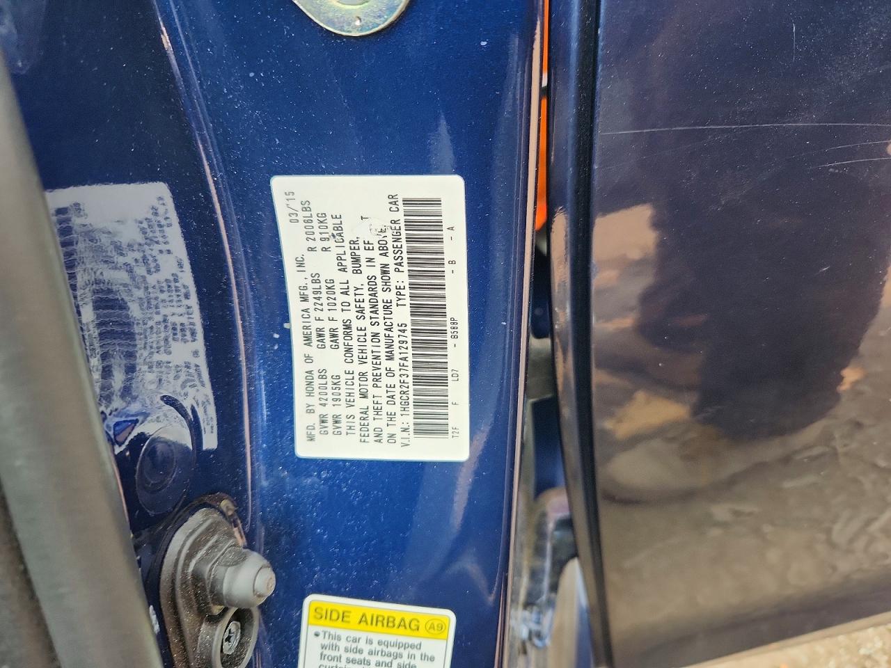 2015 Honda Accord Lx Blue vin: 1HGCR2F37FA129745