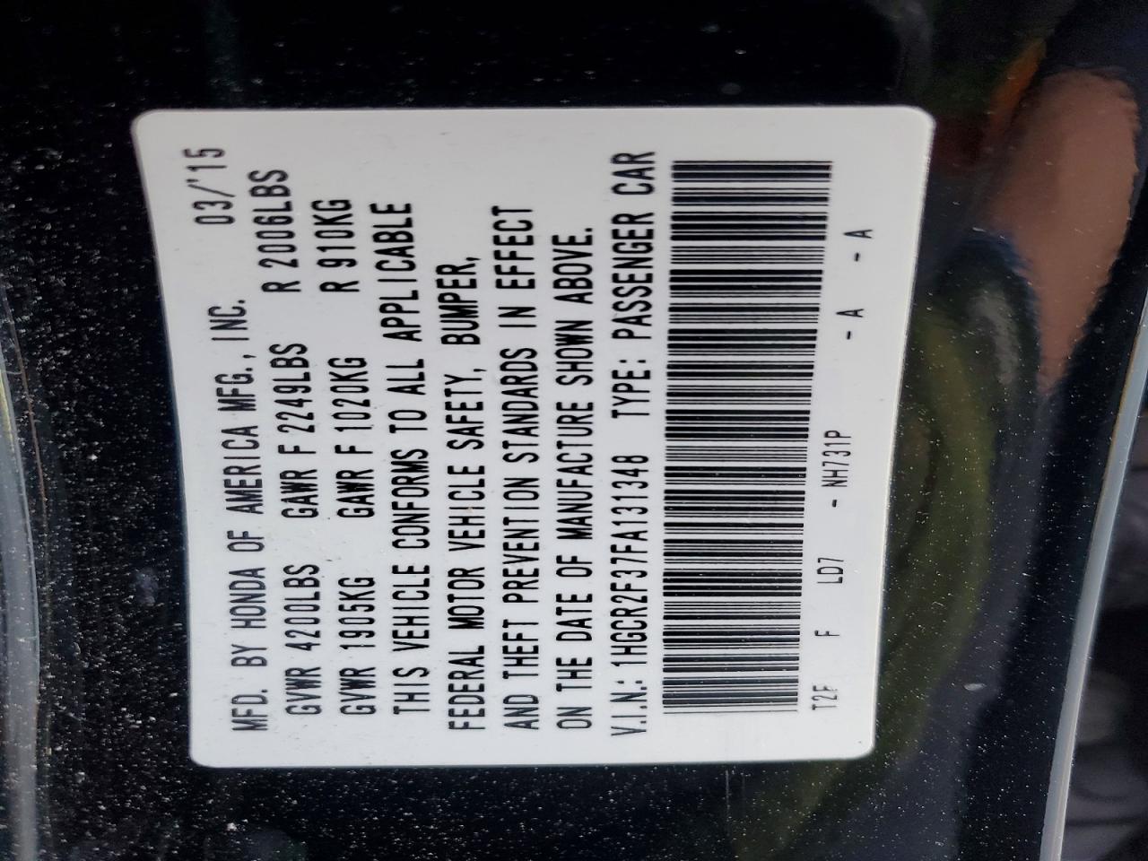 2015 Honda Accord Lx Black vin: 1HGCR2F37FA131348