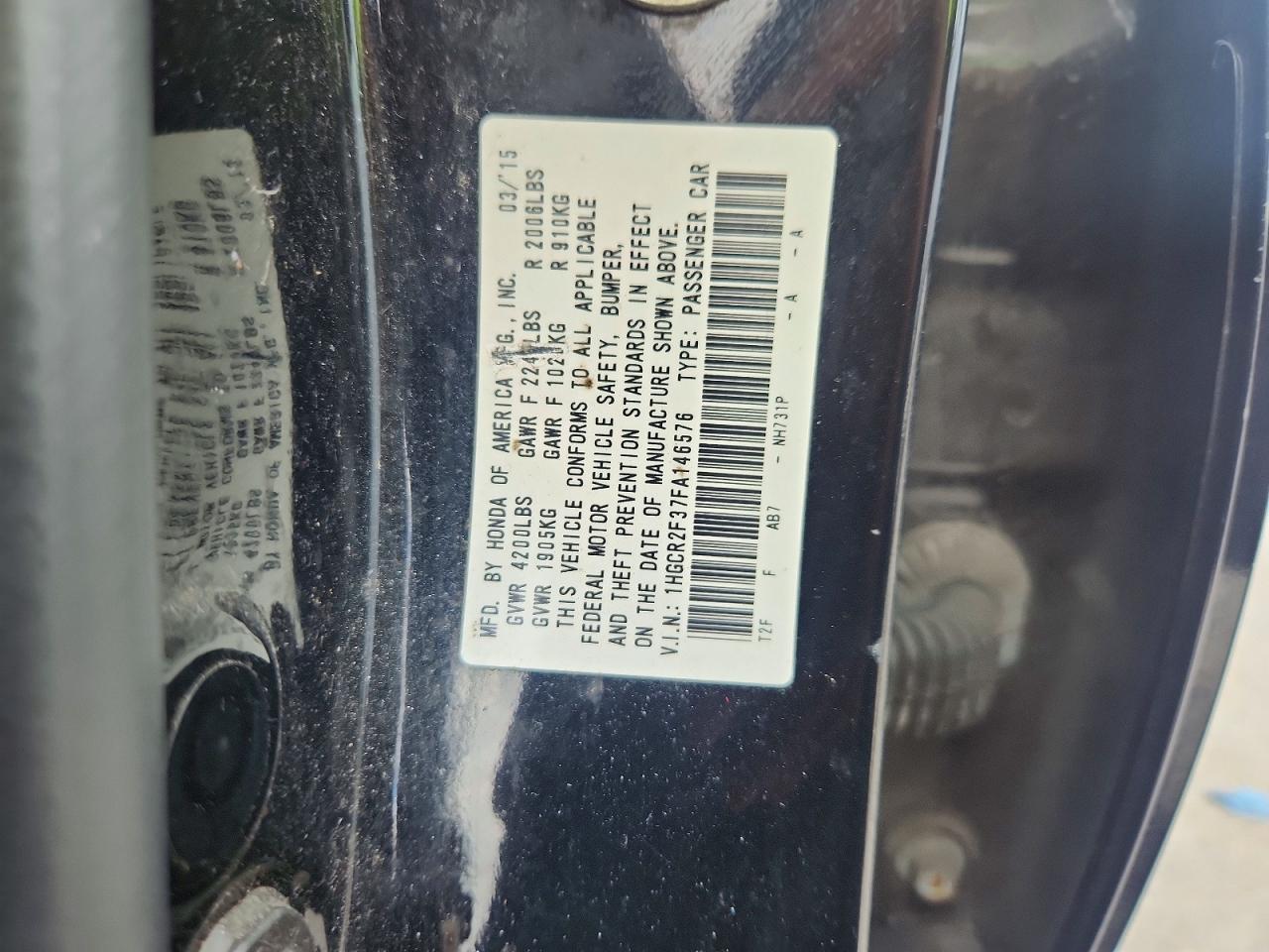 2015 Honda Accord Lx Black vin: 1HGCR2F37FA146576
