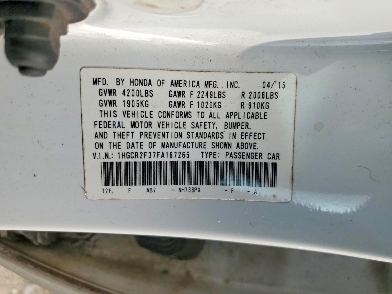 2015 Honda Accord Lx White vin: 1HGCR2F37FA167265