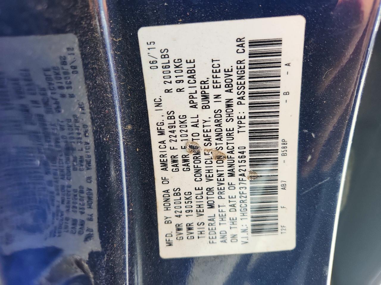 2015 Honda Accord Lx Синий vin: 1HGCR2F37FA215640