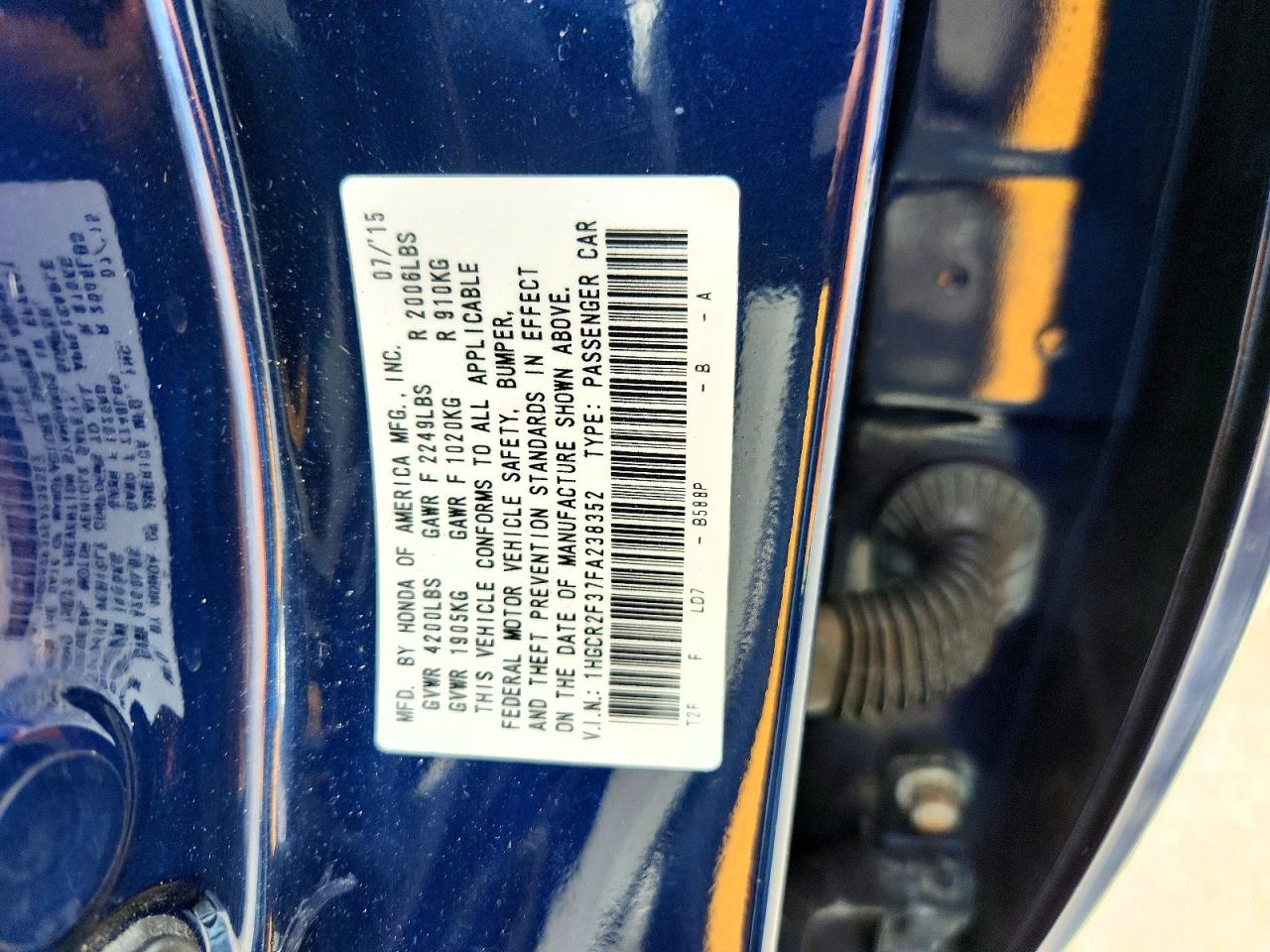 2015 Honda Accord Lx Синий vin: 1HGCR2F37FA238352