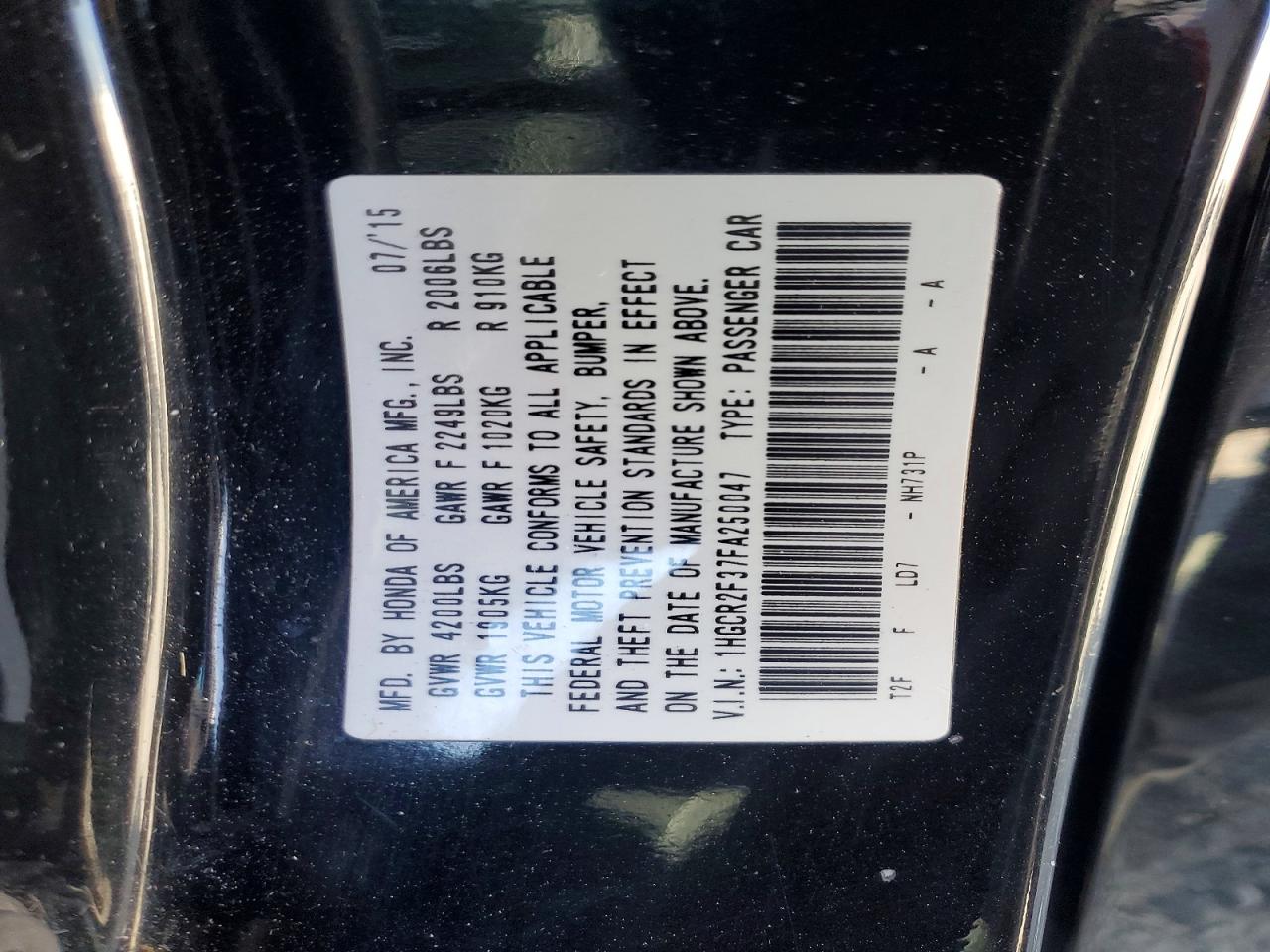 2015 Honda Accord Lx Black vin: 1HGCR2F37FA250047