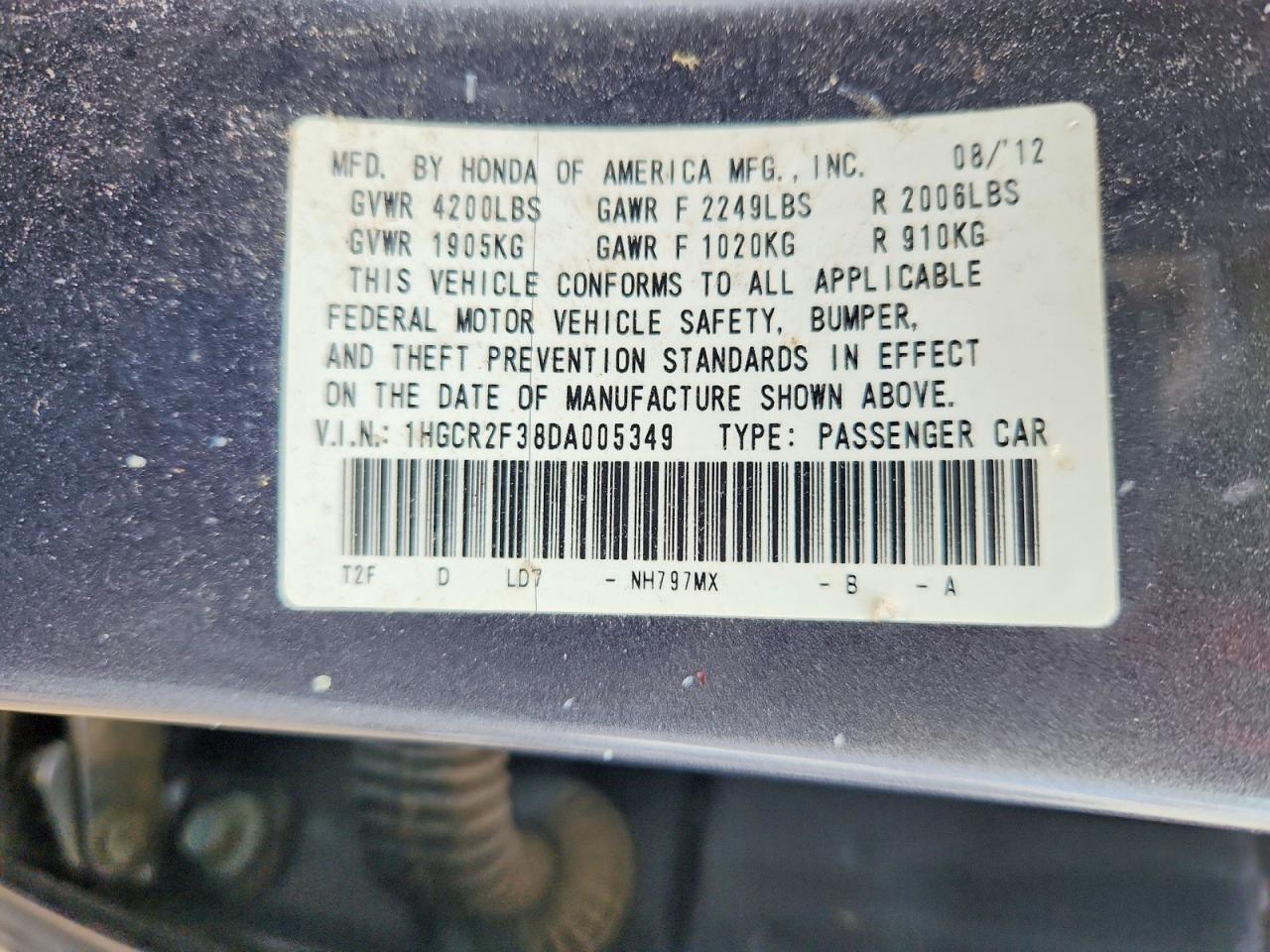 2013 Honda Accord Lx Gray vin: 1HGCR2F38DA005349