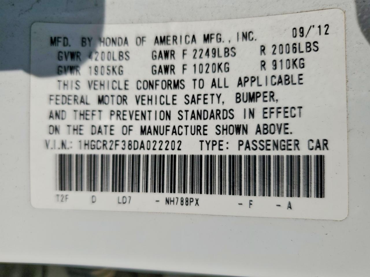 2013 Honda Accord Lx White vin: 1HGCR2F38DA022202