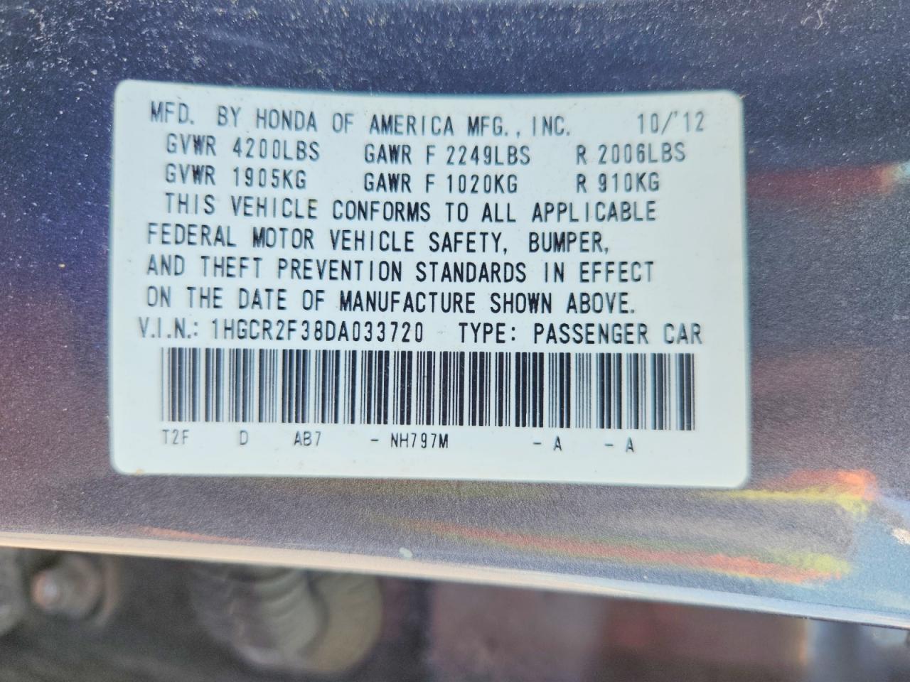 2013 Honda Accord Lx Gray vin: 1HGCR2F38DA033720