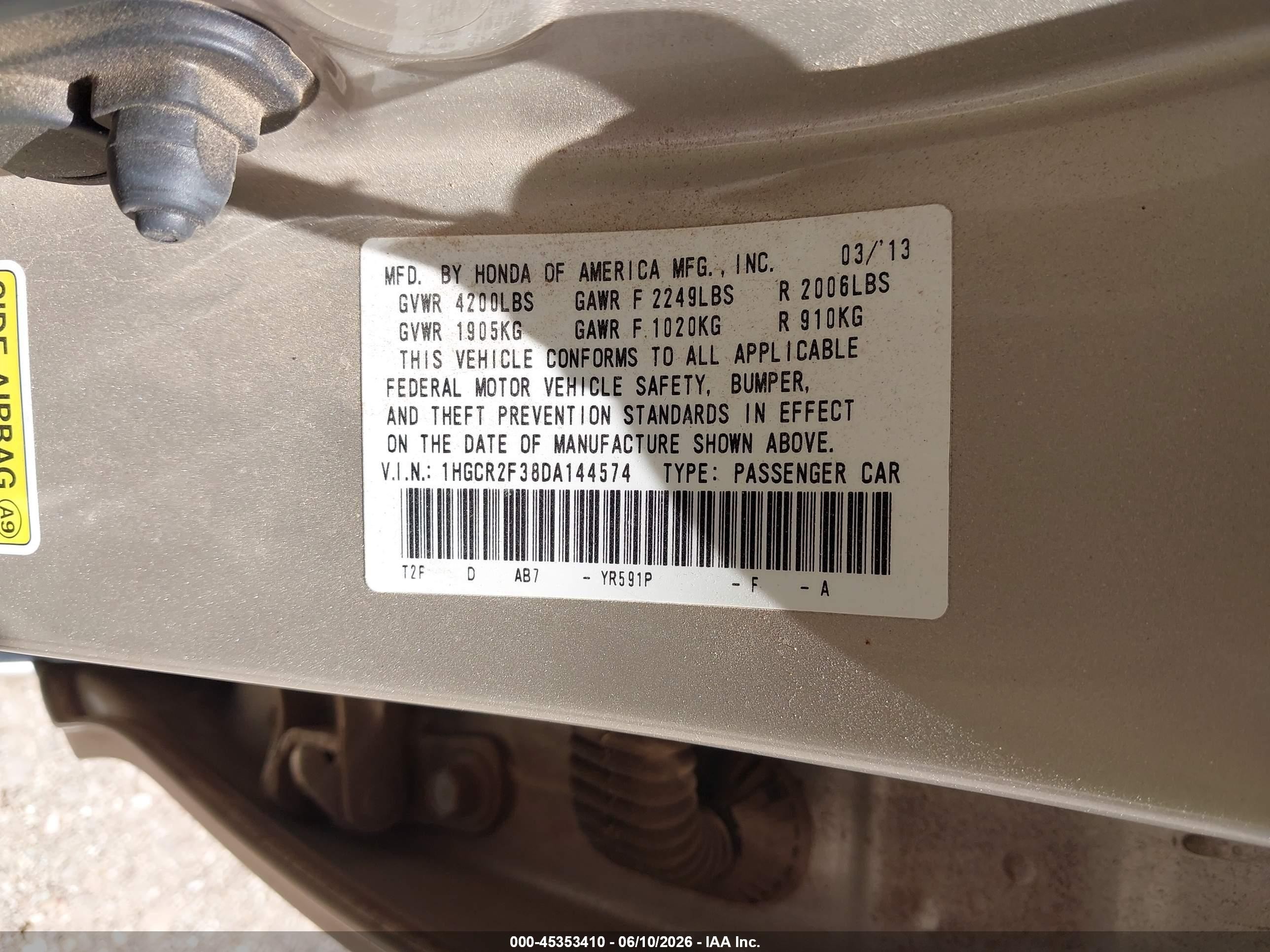 2013 Honda Accord Lx Silver vin: 1HGCR2F38DA144574