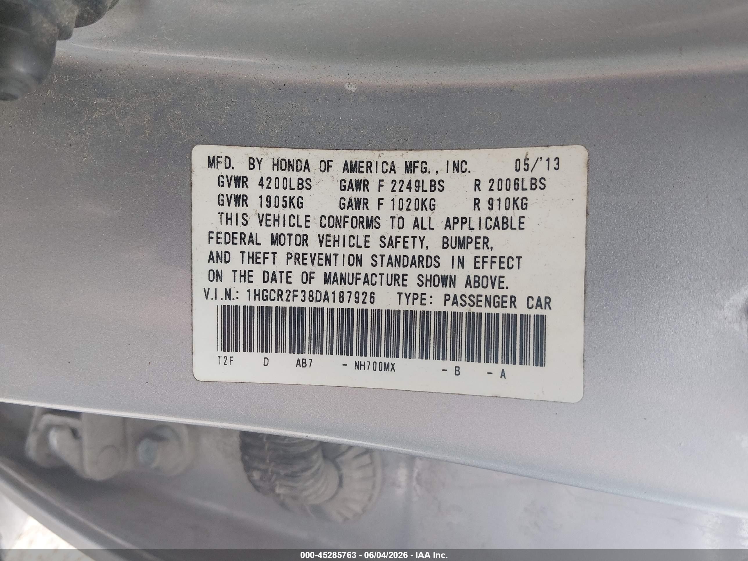 2013 Honda Accord Lx Silver vin: 1HGCR2F38DA187926