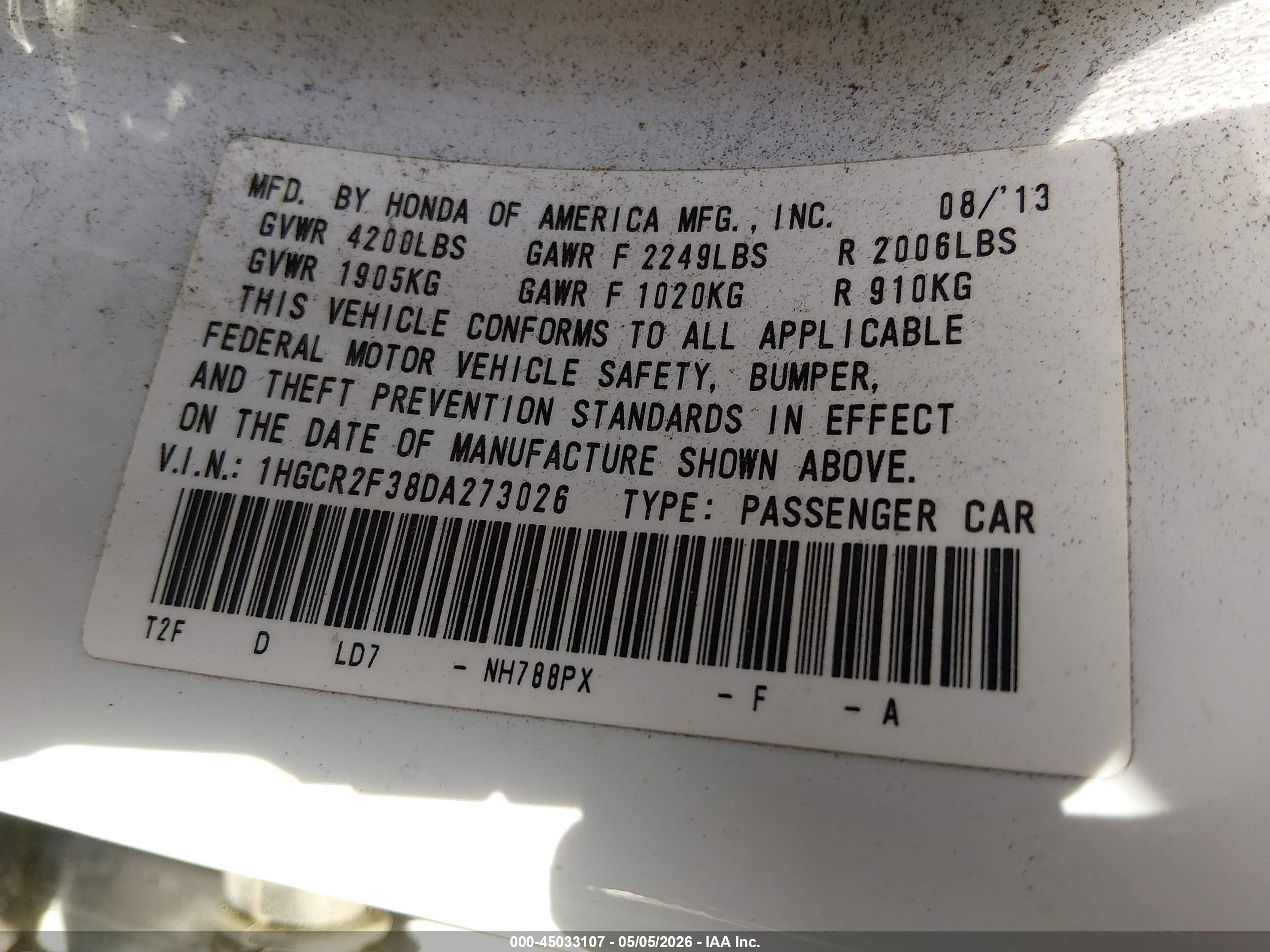 2013 Honda Accord Lx White vin: 1HGCR2F38DA273026