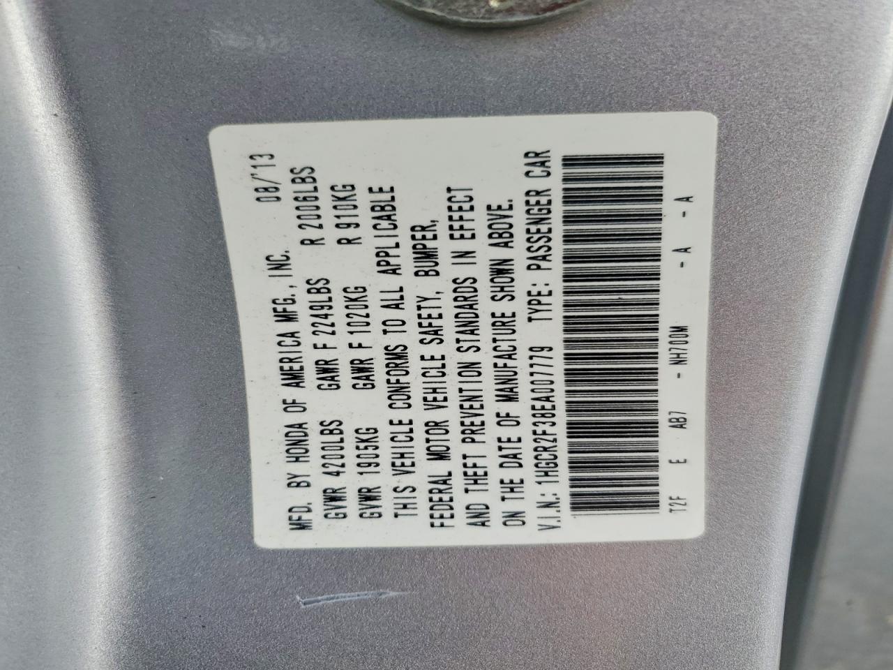 2014 Honda Accord Lx Silver vin: 1HGCR2F38EA007779