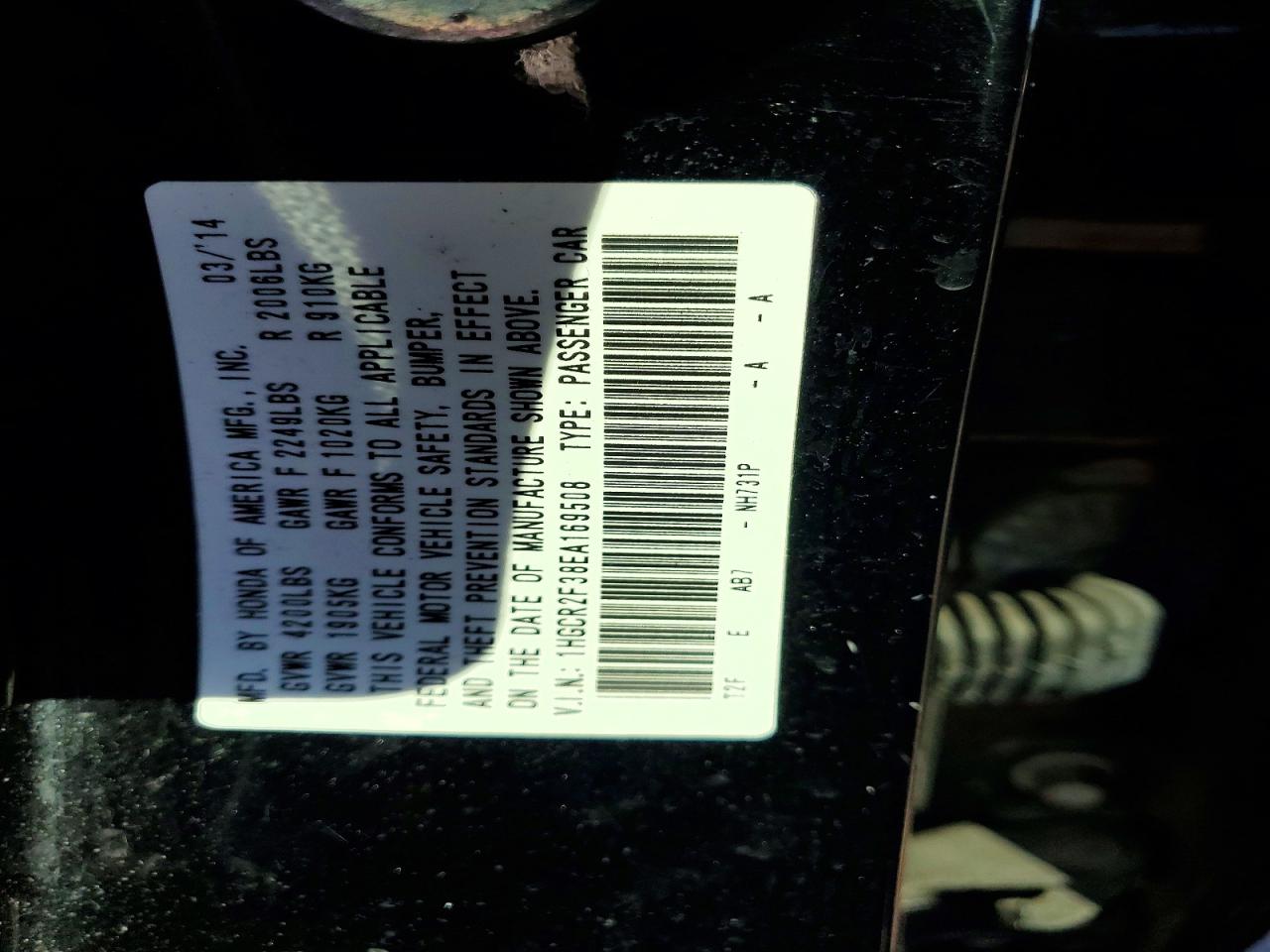 2014 Honda Accord Lx Черный vin: 1HGCR2F38EA169508