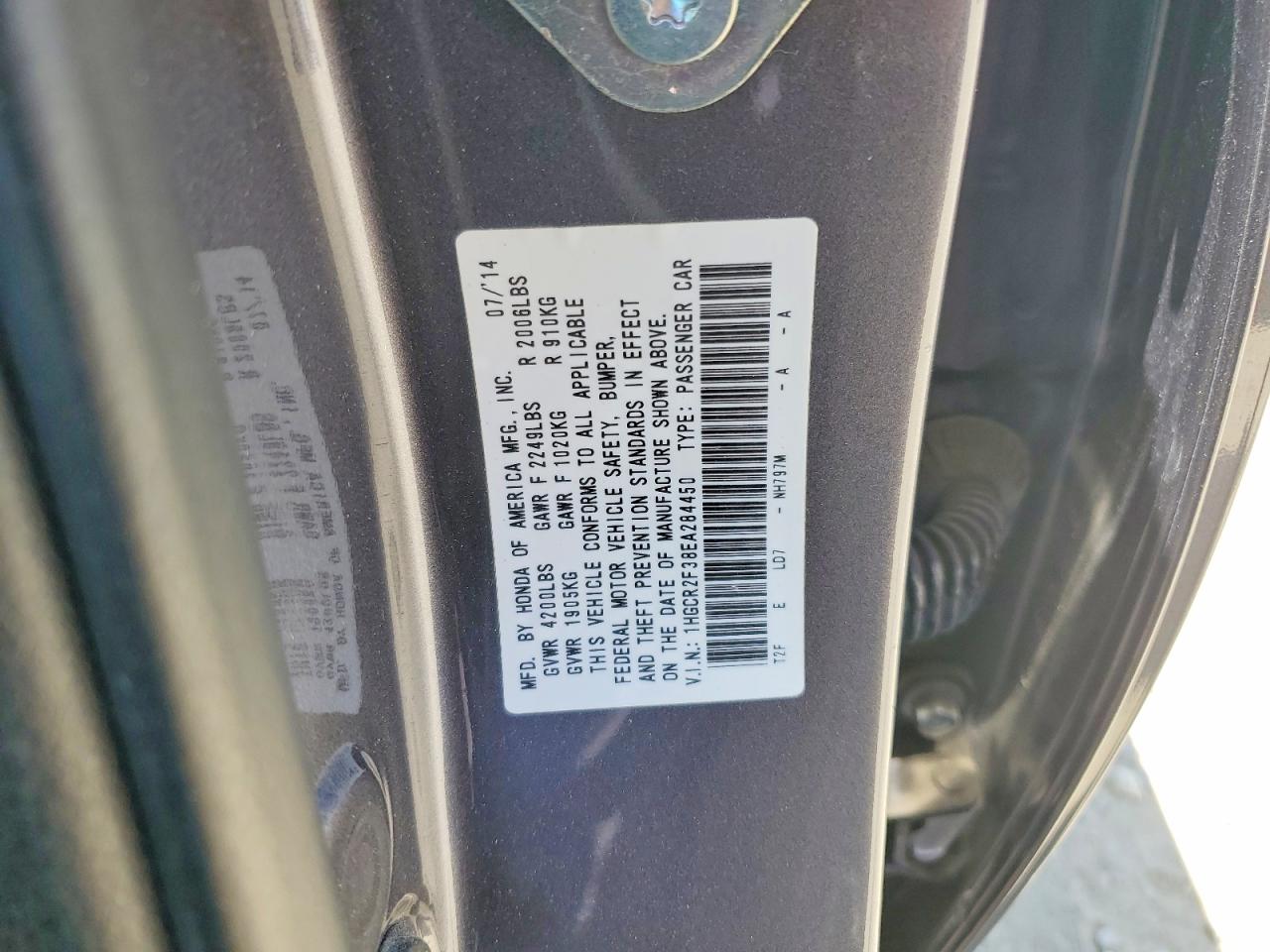 2014 Honda Accord Lx Gray vin: 1HGCR2F38EA284450