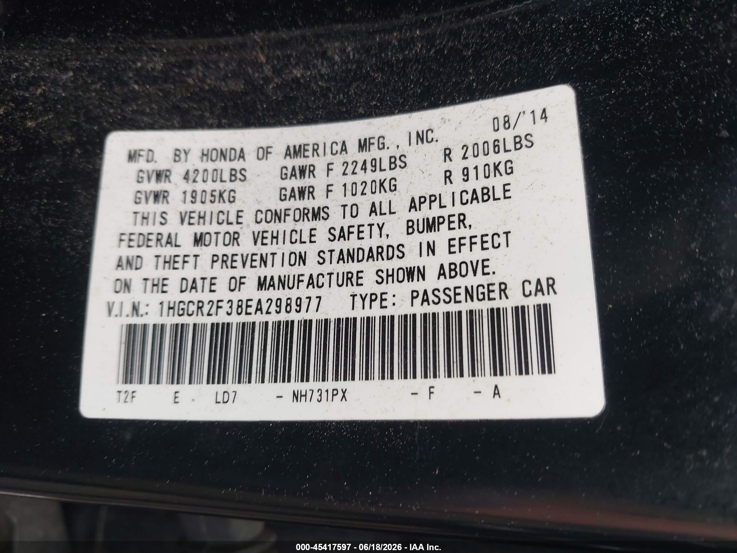 2014 Honda Accord Lx Black vin: 1HGCR2F38EA298977