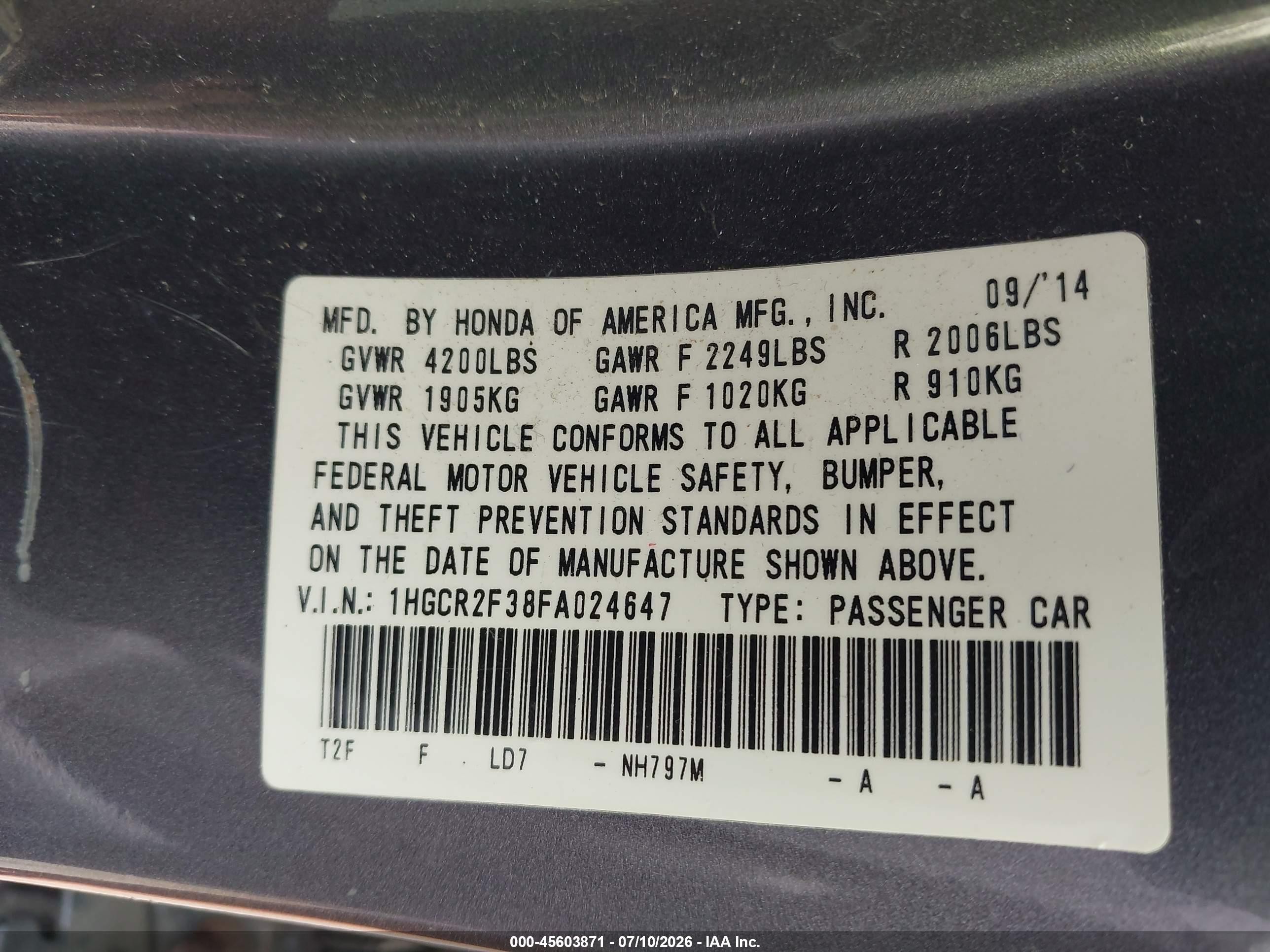 2015 Honda Accord Lx Gray vin: 1HGCR2F38FA024647
