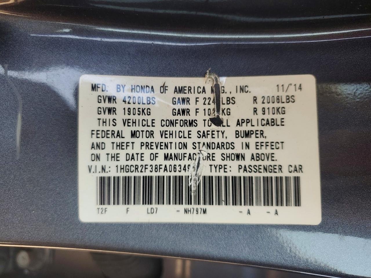 2015 Honda Accord Lx Charcoal vin: 1HGCR2F38FA063495