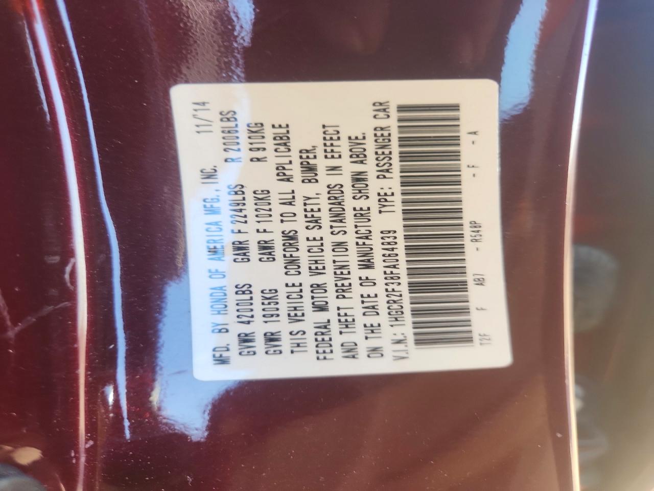 2015 Honda Accord Lx Red vin: 1HGCR2F38FA064839