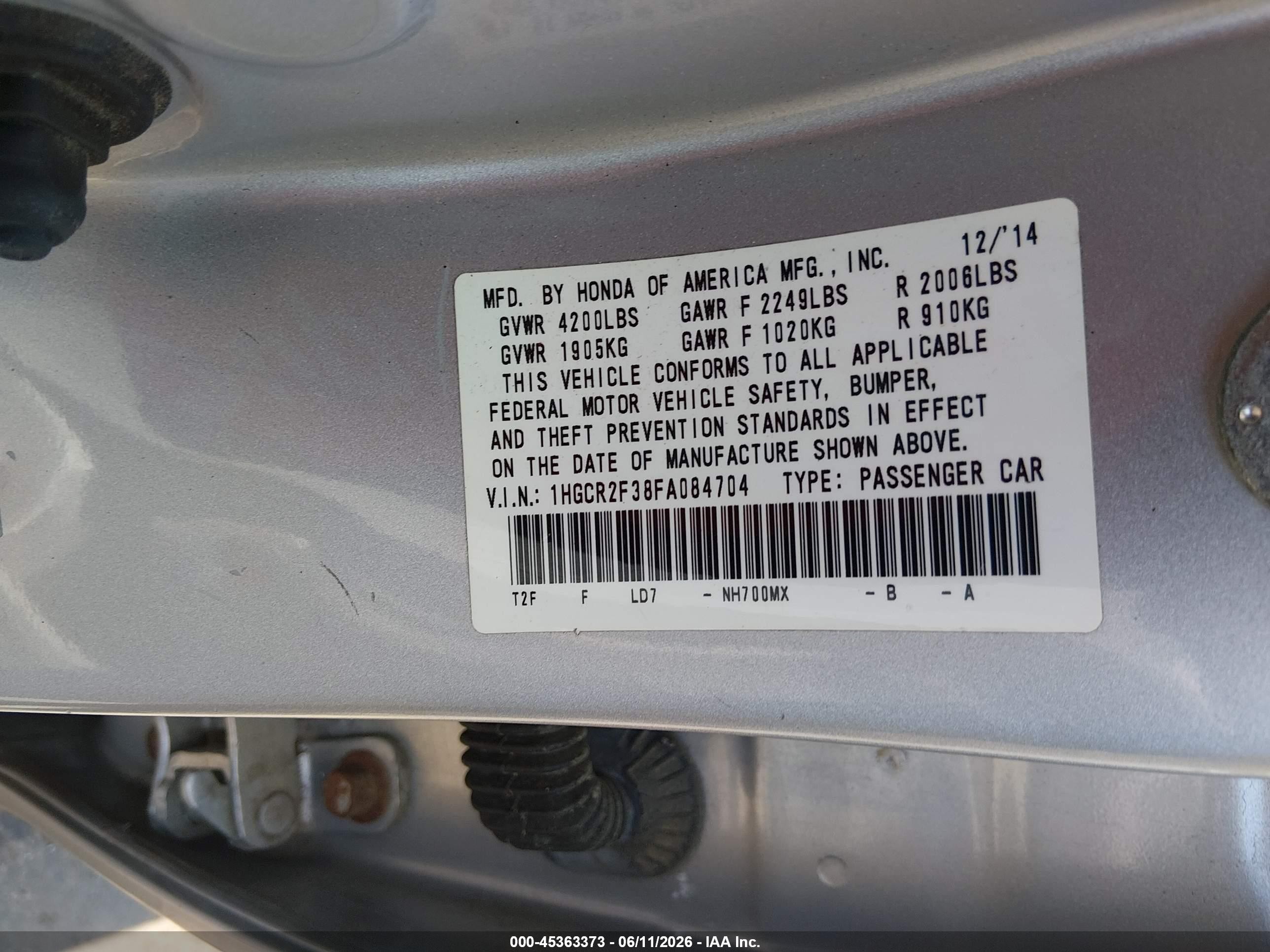 2015 Honda Accord Lx Серебряный vin: 1HGCR2F38FA084704