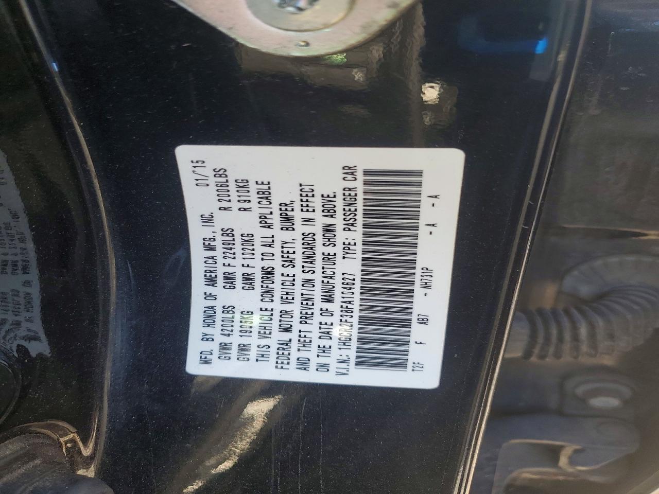2015 Honda Accord Lx Black vin: 1HGCR2F38FA104627
