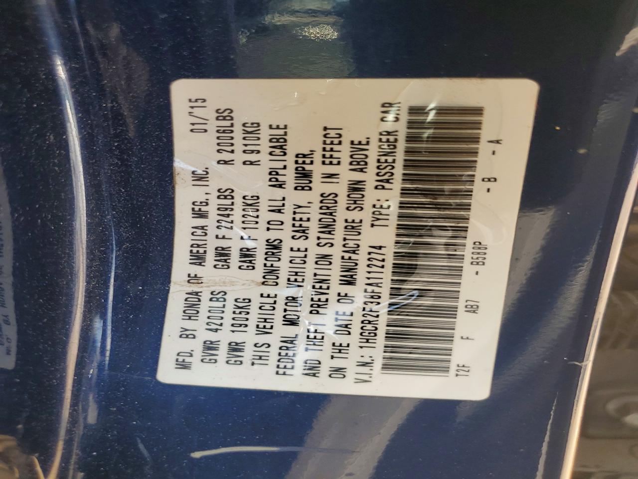 2015 Honda Accord Lx Синий vin: 1HGCR2F38FA112274