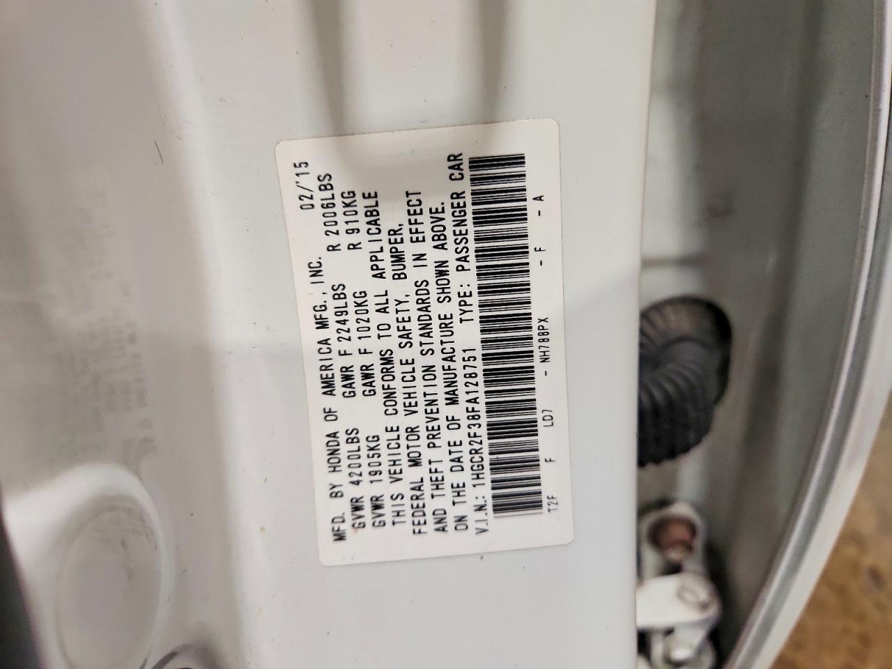 2015 Honda Accord Lx White vin: 1HGCR2F38FA128751