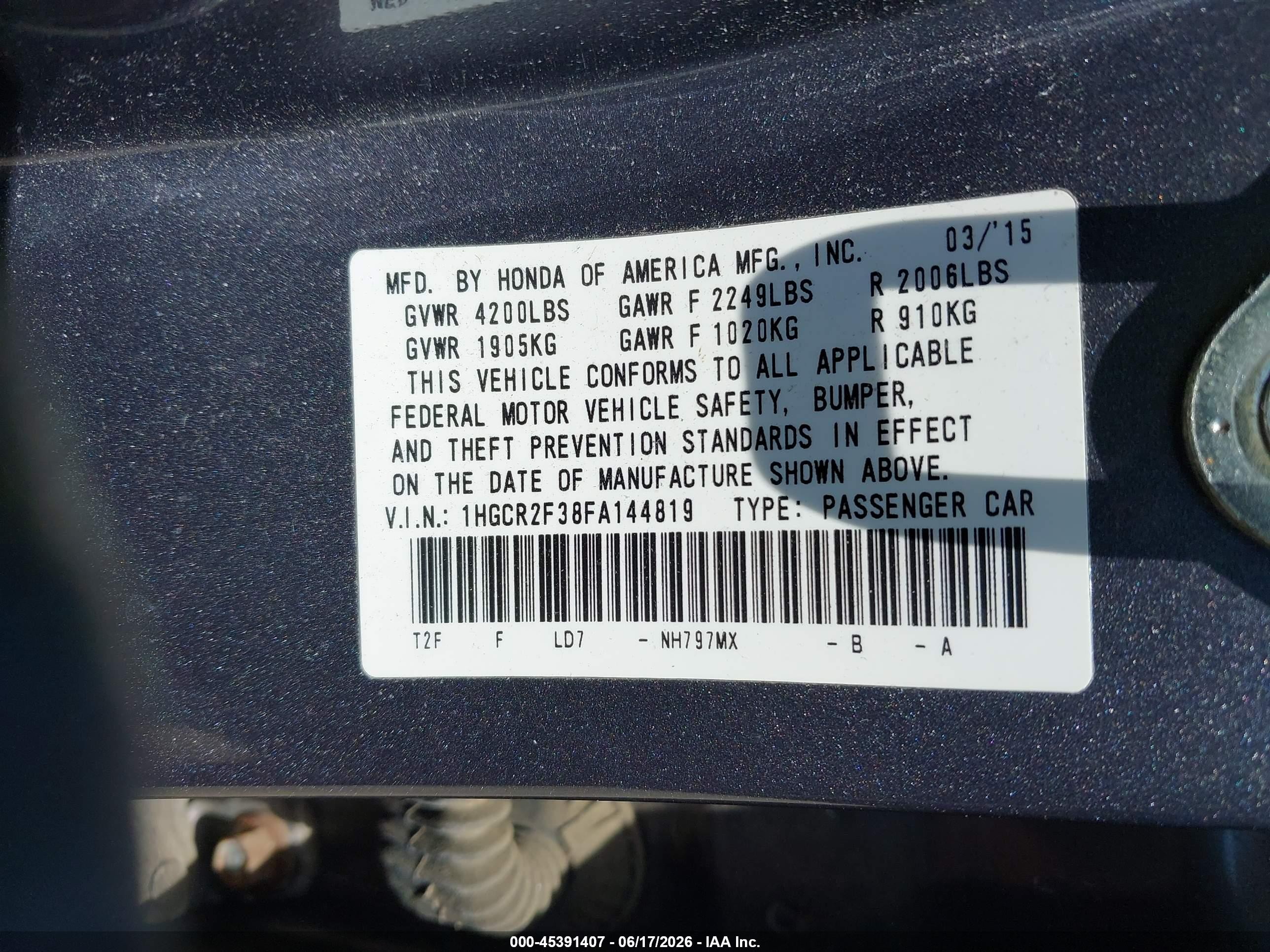 2015 Honda Accord Lx Gray vin: 1HGCR2F38FA144819