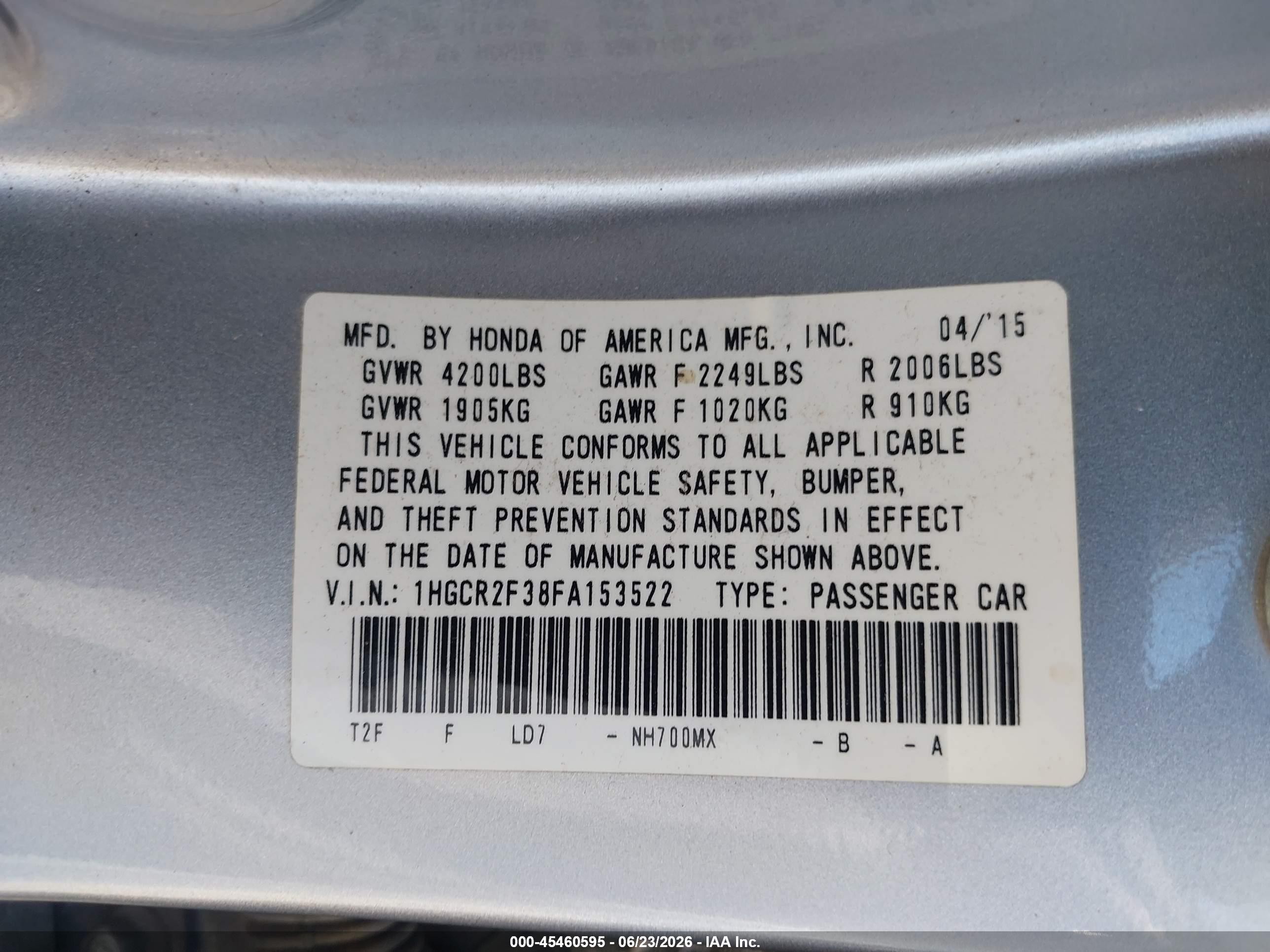 2015 Honda Accord Lx Silver vin: 1HGCR2F38FA153522