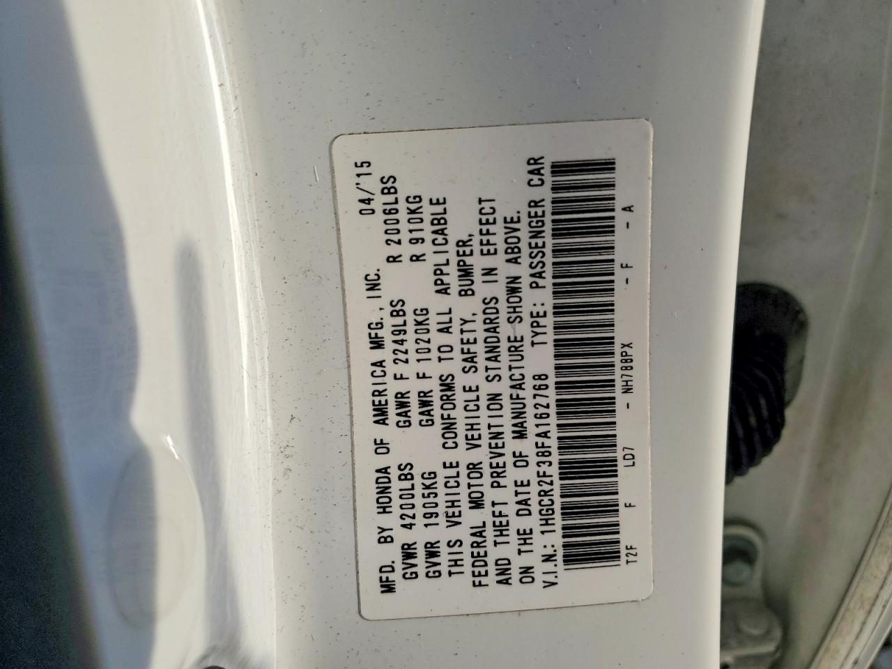 2015 Honda Accord Lx White vin: 1HGCR2F38FA162768