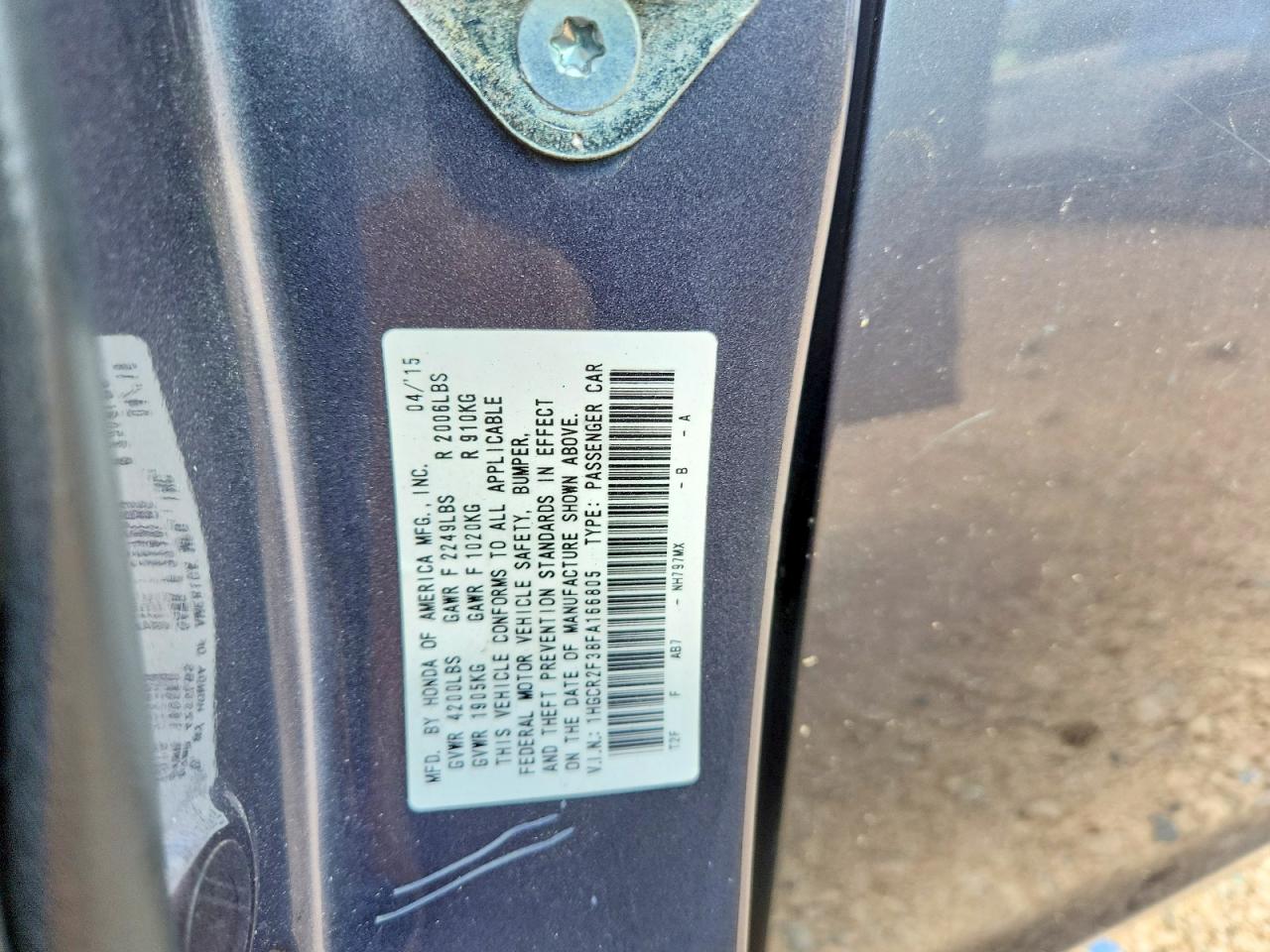 2015 Honda Accord Lx Серый vin: 1HGCR2F38FA166805