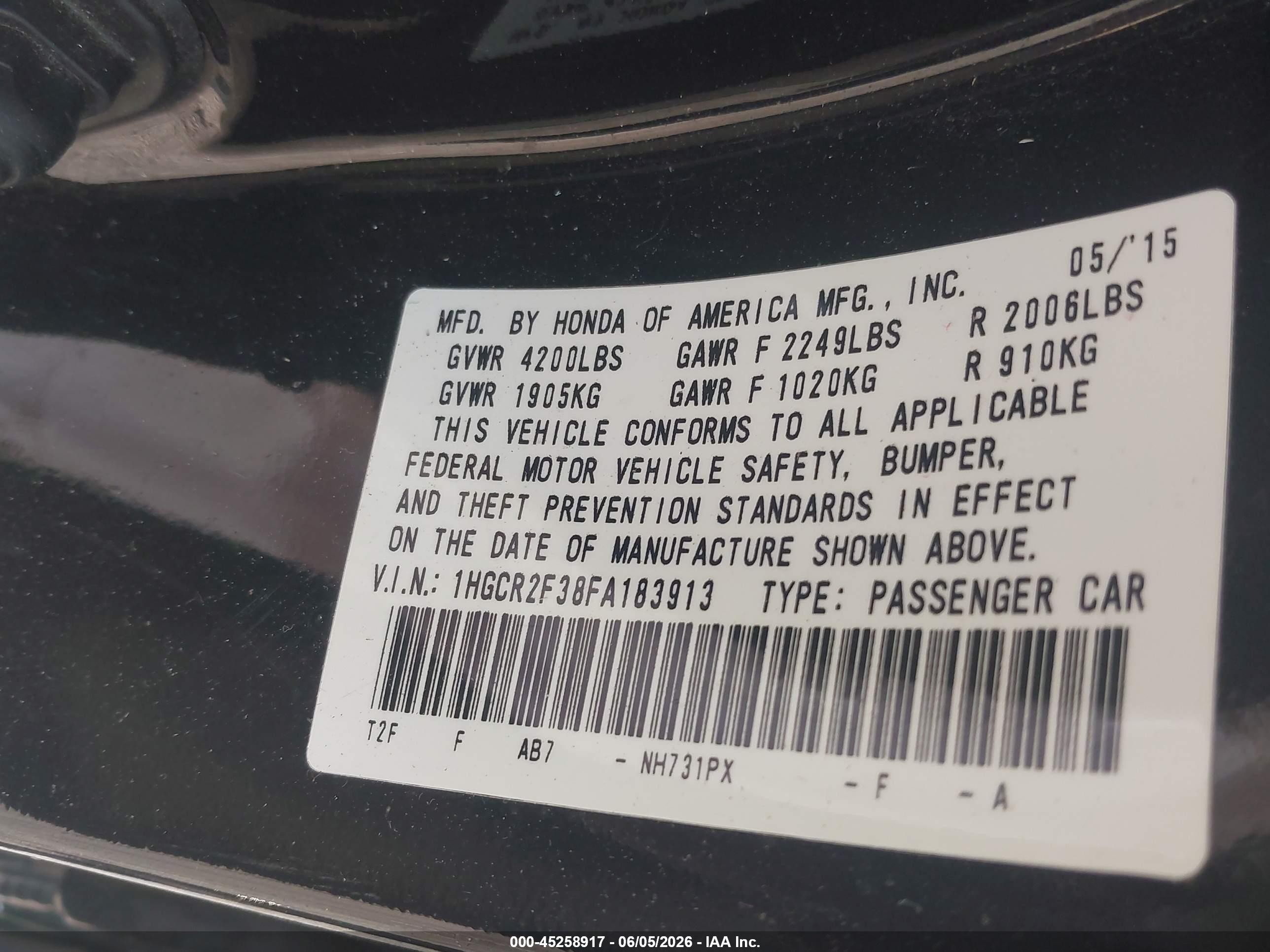 2015 Honda Accord Lx Black vin: 1HGCR2F38FA183913