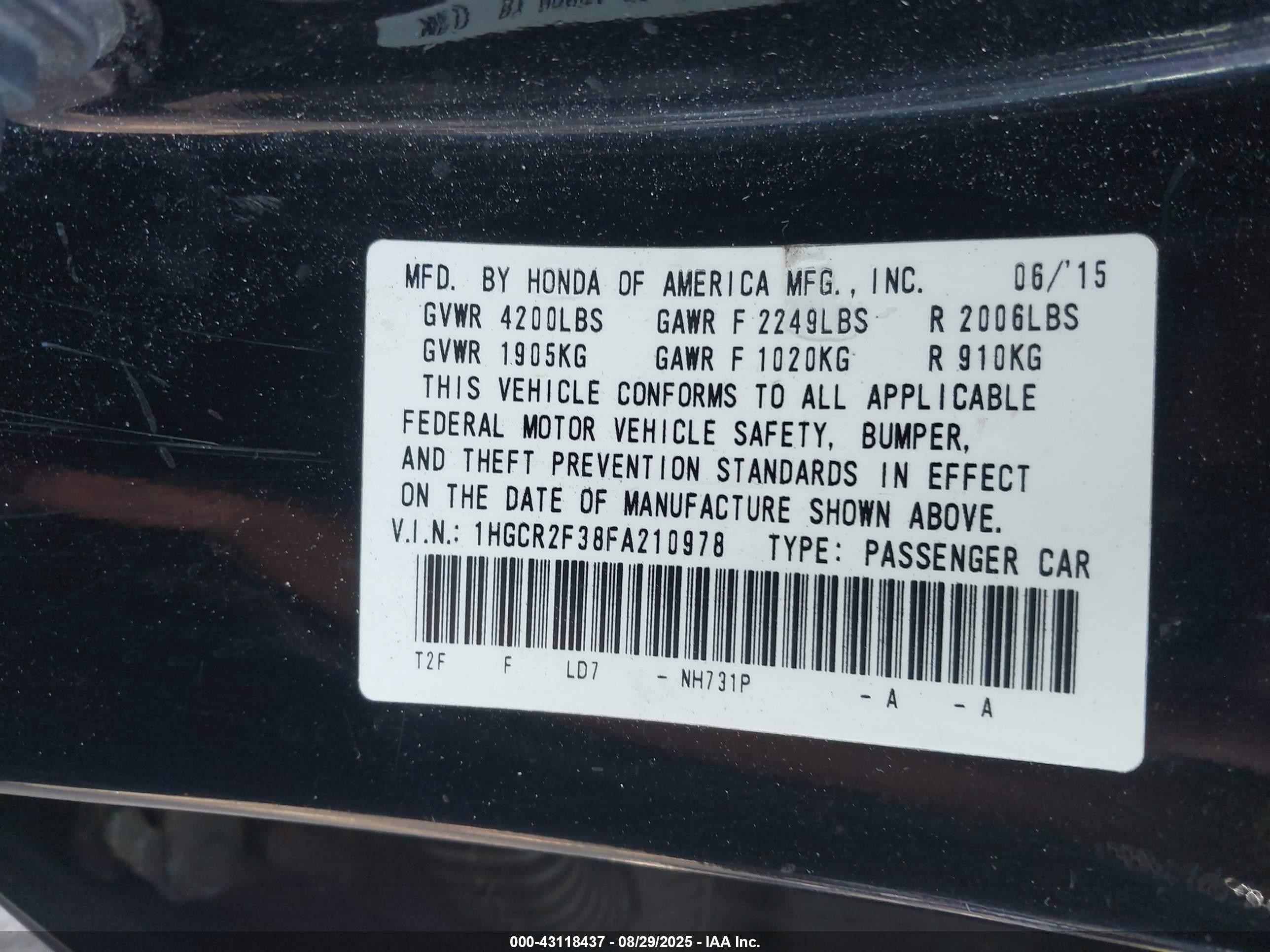 2015 Honda Accord Lx Black vin: 1HGCR2F38FA210978