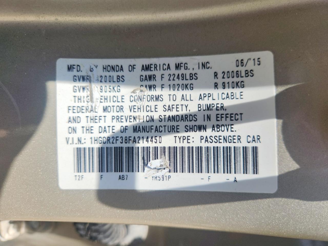 2015 Honda Accord Lx Золотой vin: 1HGCR2F38FA214450