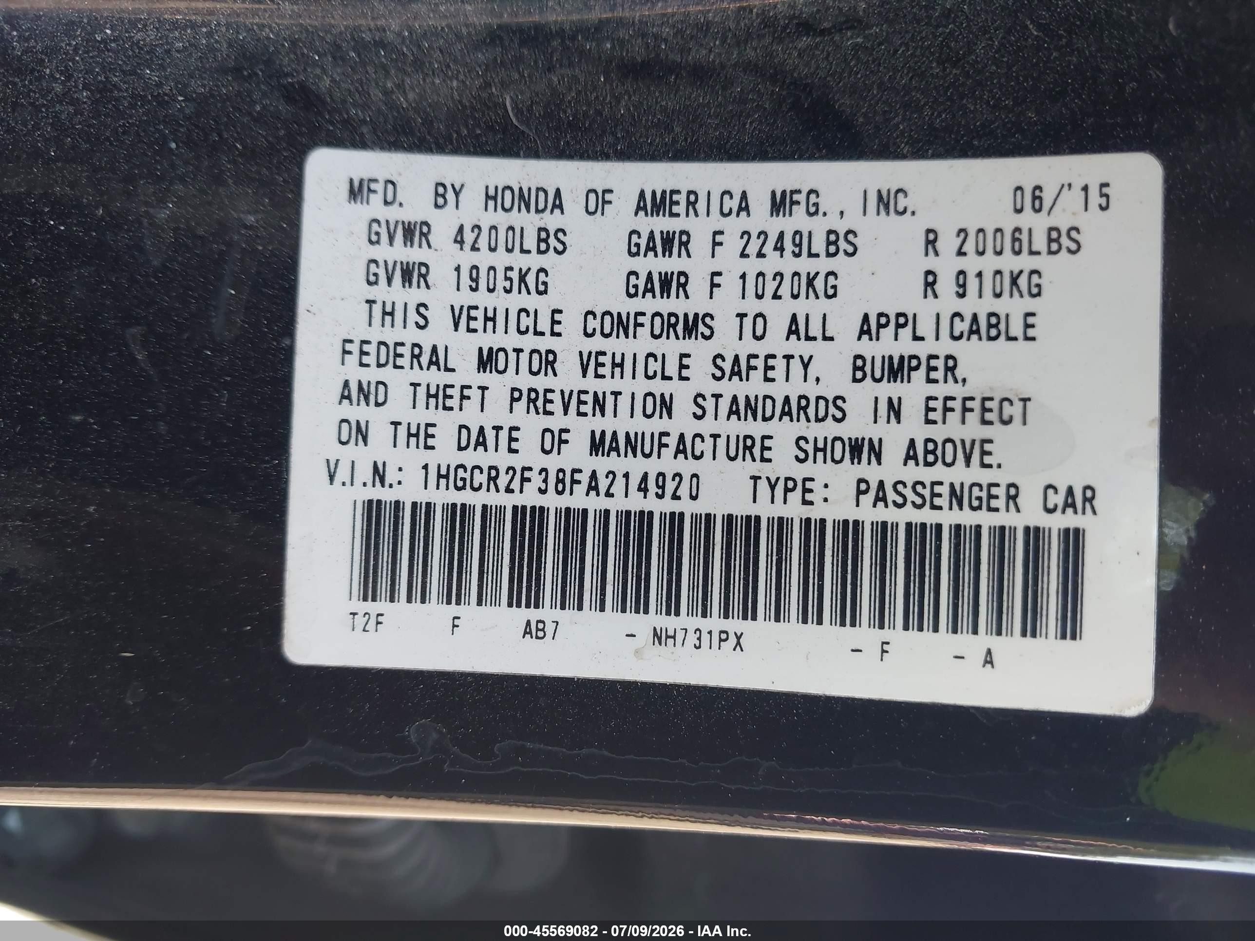 2015 Honda Accord Lx Black vin: 1HGCR2F38FA214920