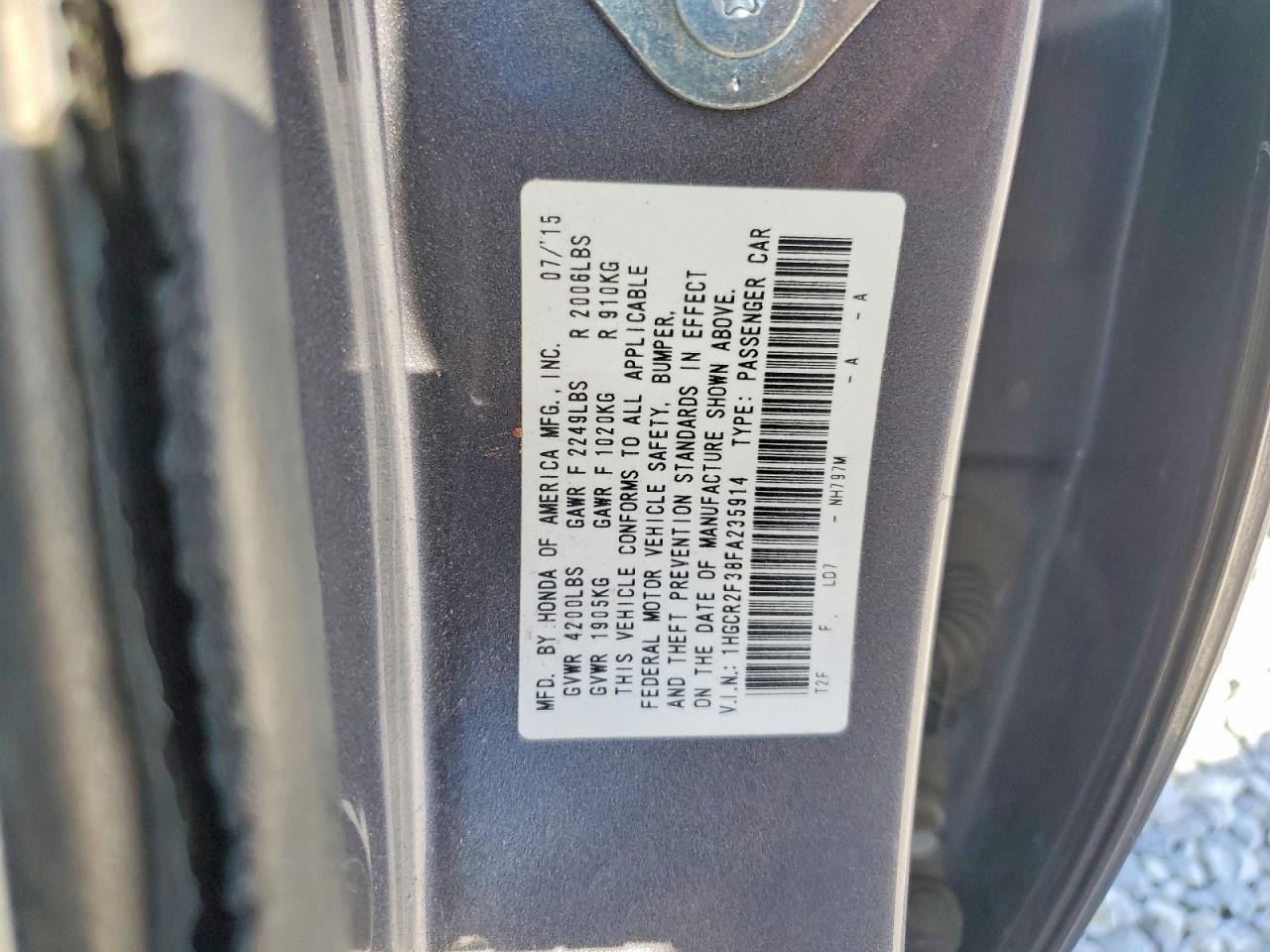 2015 Honda Accord Lx Gray vin: 1HGCR2F38FA235914