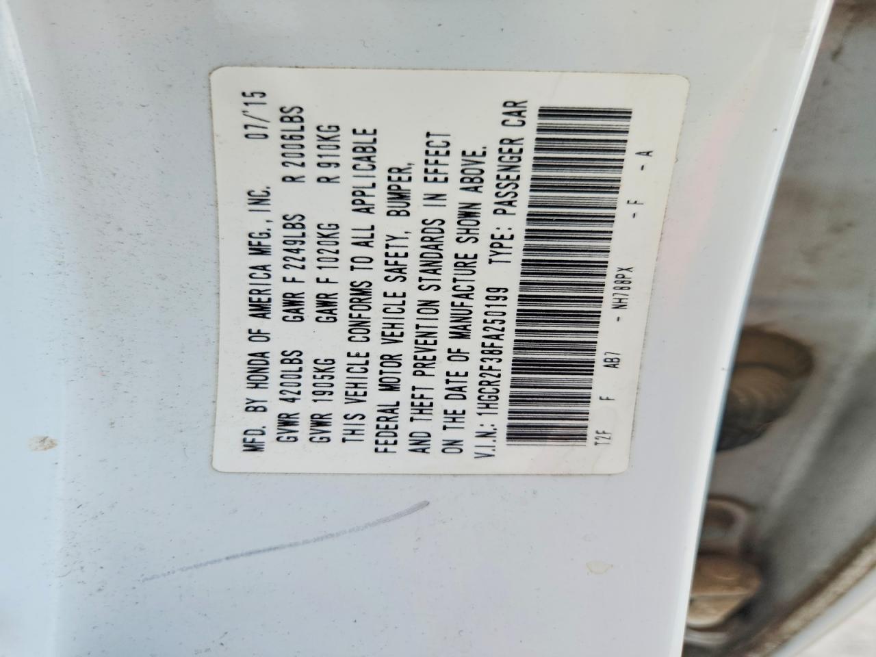 2015 Honda Accord Lx White vin: 1HGCR2F38FA250199