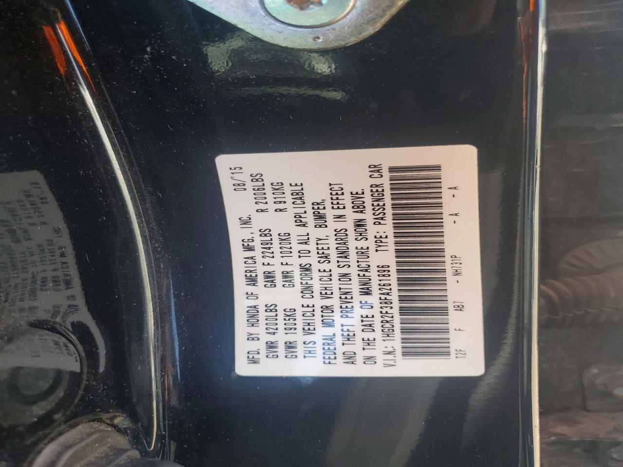 2015 Honda Accord Lx Black vin: 1HGCR2F38FA261896