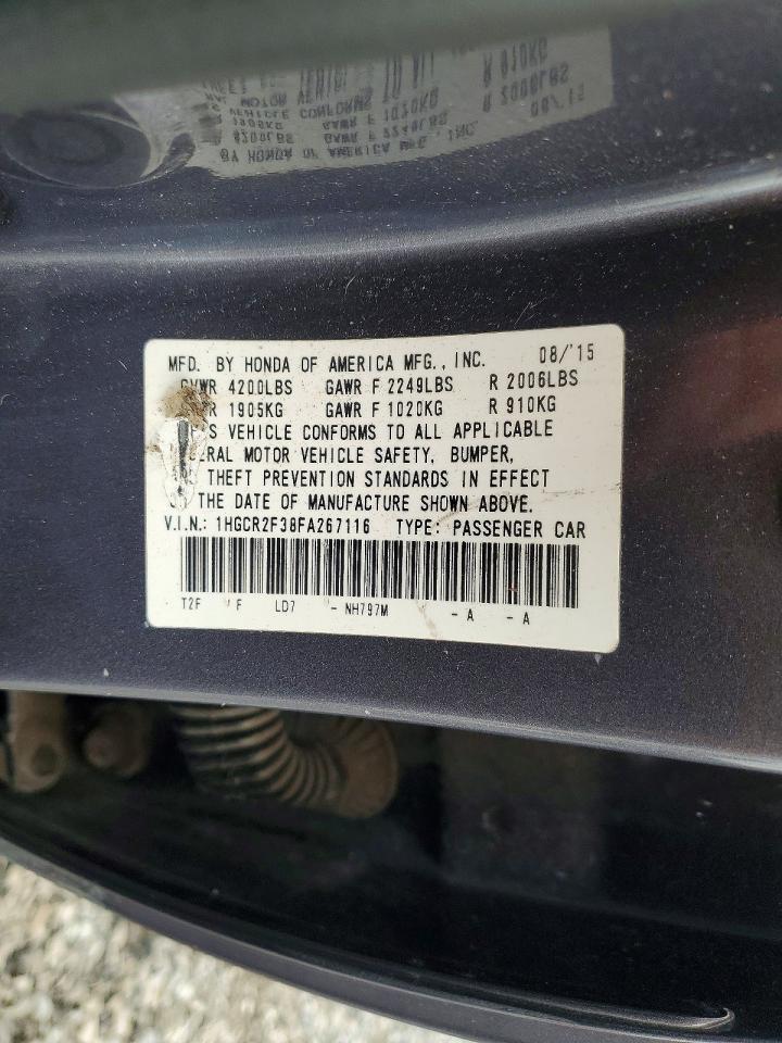 2015 Honda Accord Lx Gray vin: 1HGCR2F38FA267116