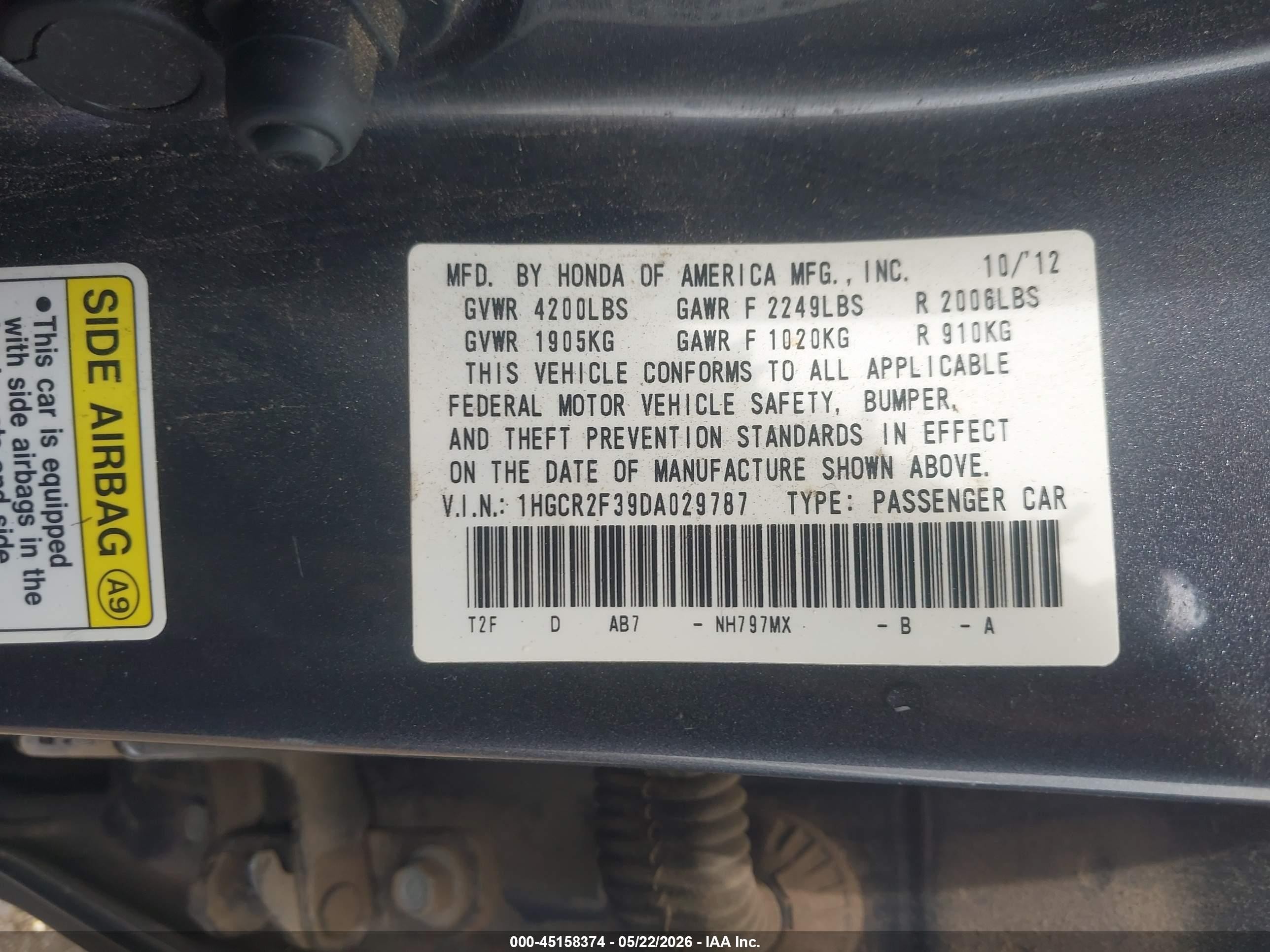 2013 Honda Accord Lx Gray vin: 1HGCR2F39DA029787