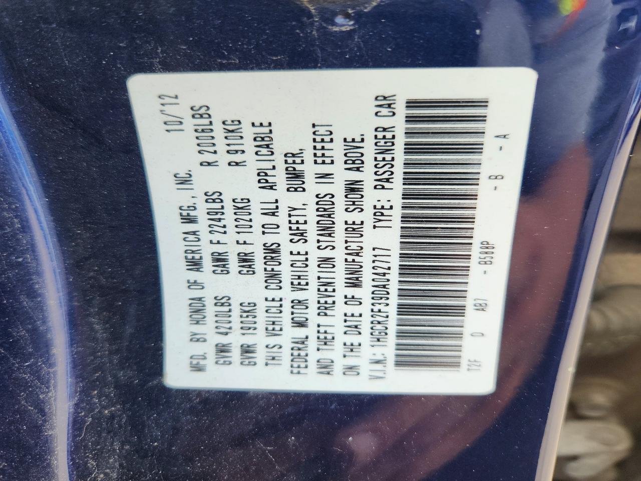 2013 Honda Accord Lx Blue vin: 1HGCR2F39DA042717
