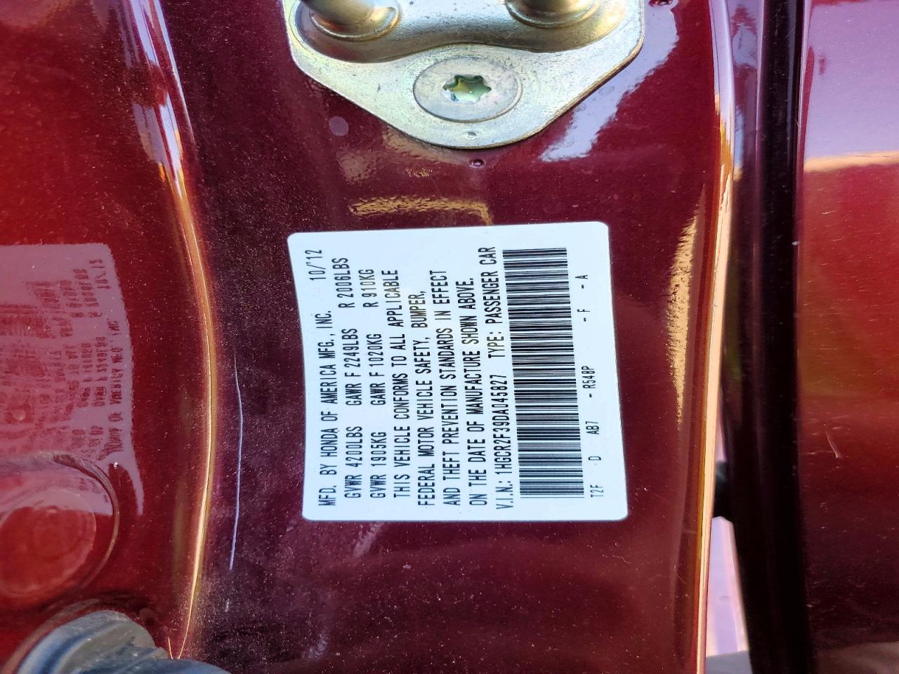 2013 Honda Accord Lx Burgundy vin: 1HGCR2F39DA045827