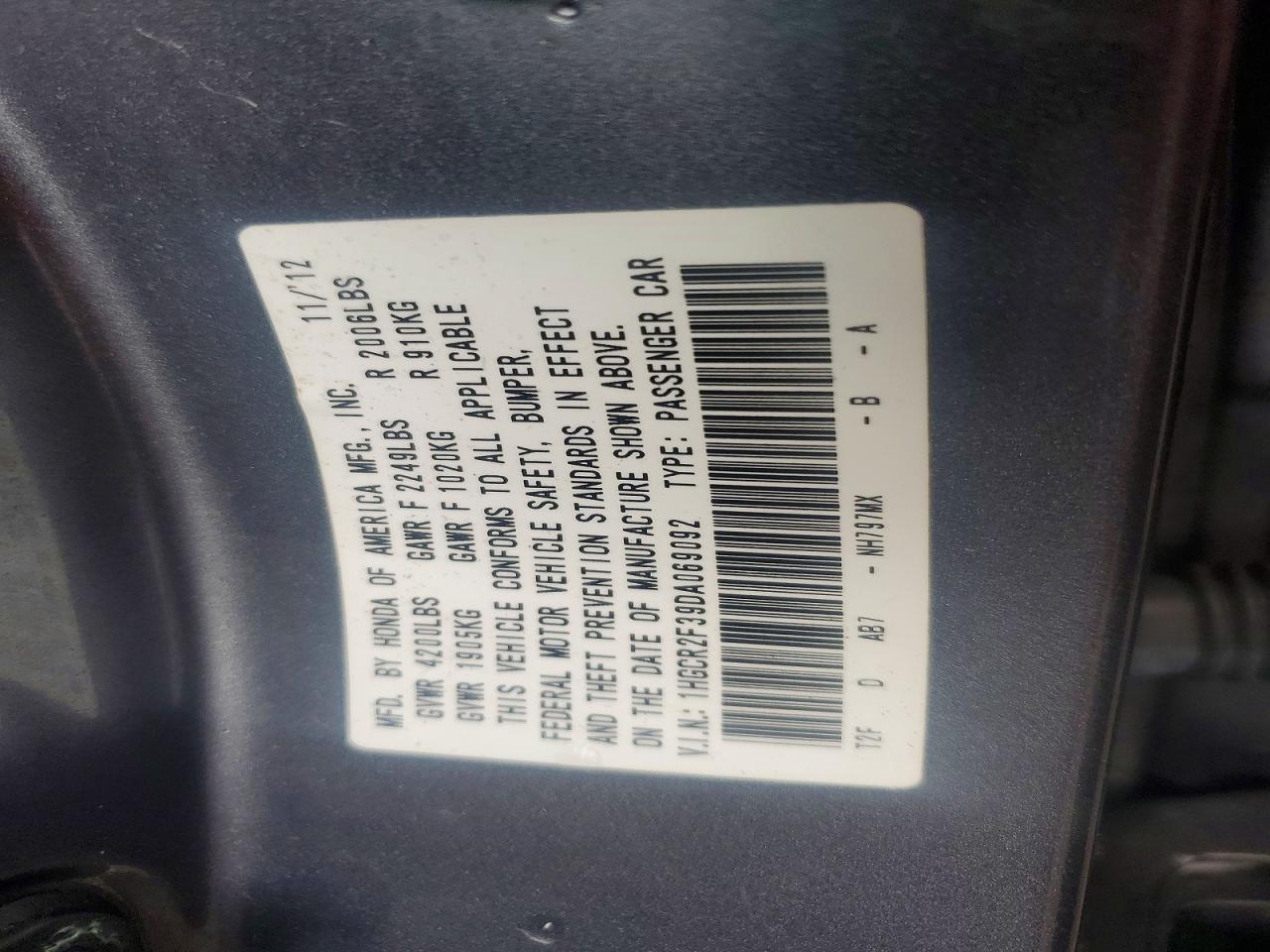 2013 Honda Accord Lx Gray vin: 1HGCR2F39DA069092