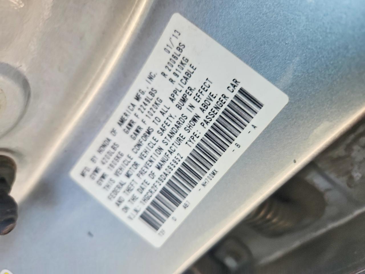 2013 Honda Accord Lx Silver vin: 1HGCR2F39DA095952