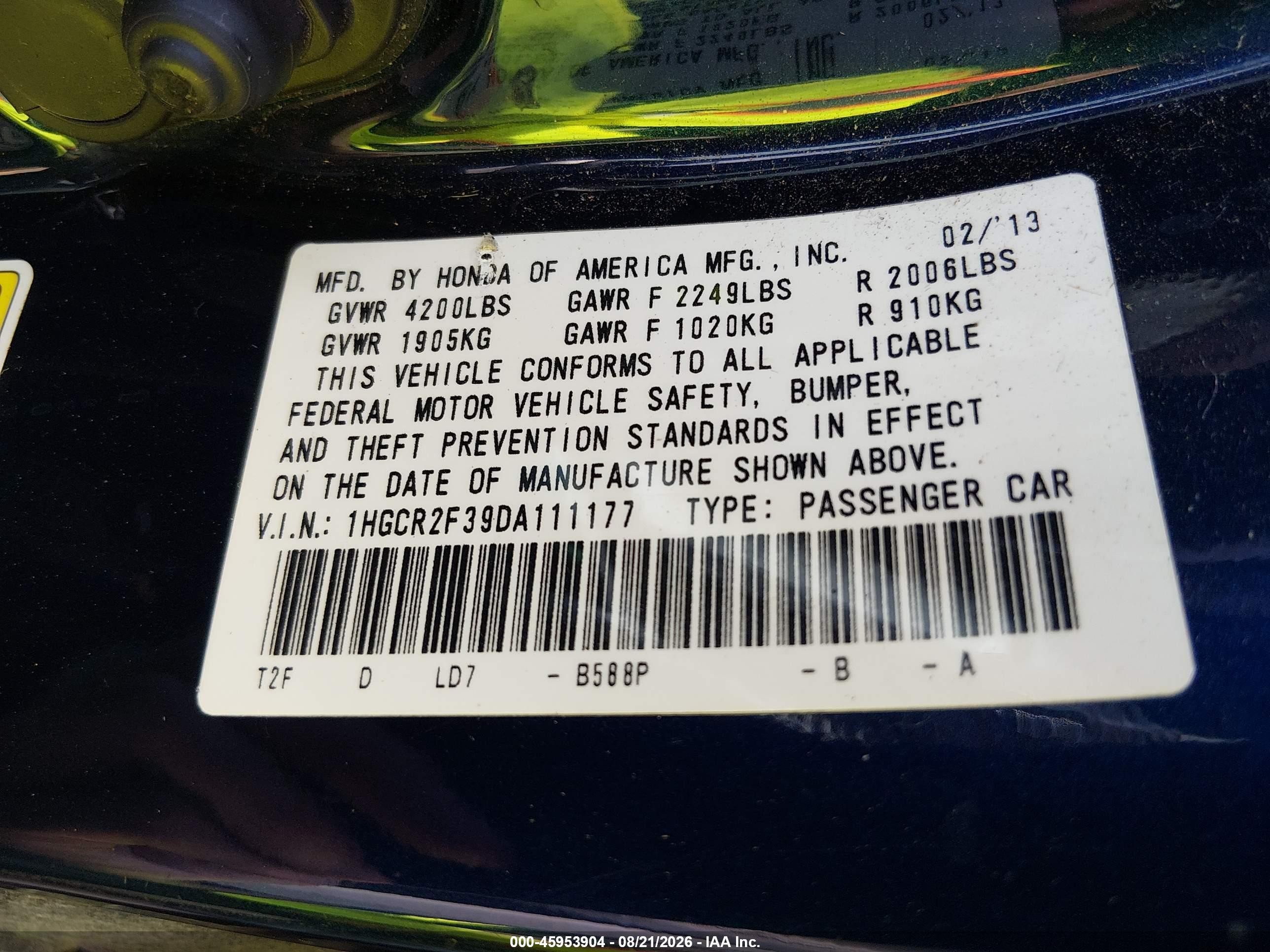 2013 Honda Accord Lx Blue vin: 1HGCR2F39DA111177