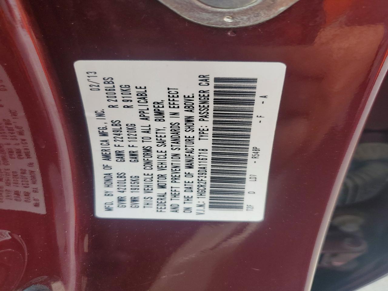 2013 Honda Accord Lx Maroon vin: 1HGCR2F39DA116718