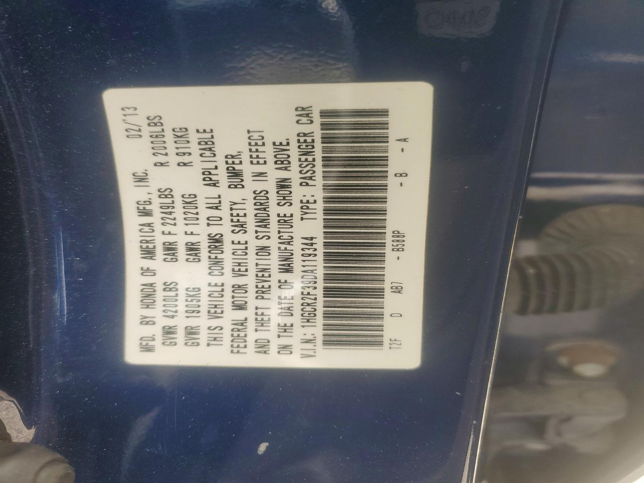 2013 Honda Accord Lx Blue vin: 1HGCR2F39DA119344