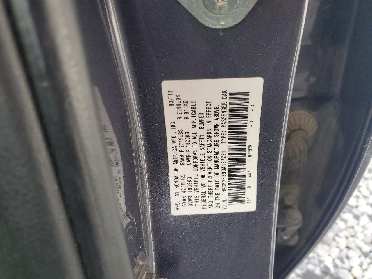 2013 Honda Accord Lx Угольный vin: 1HGCR2F39DA137231