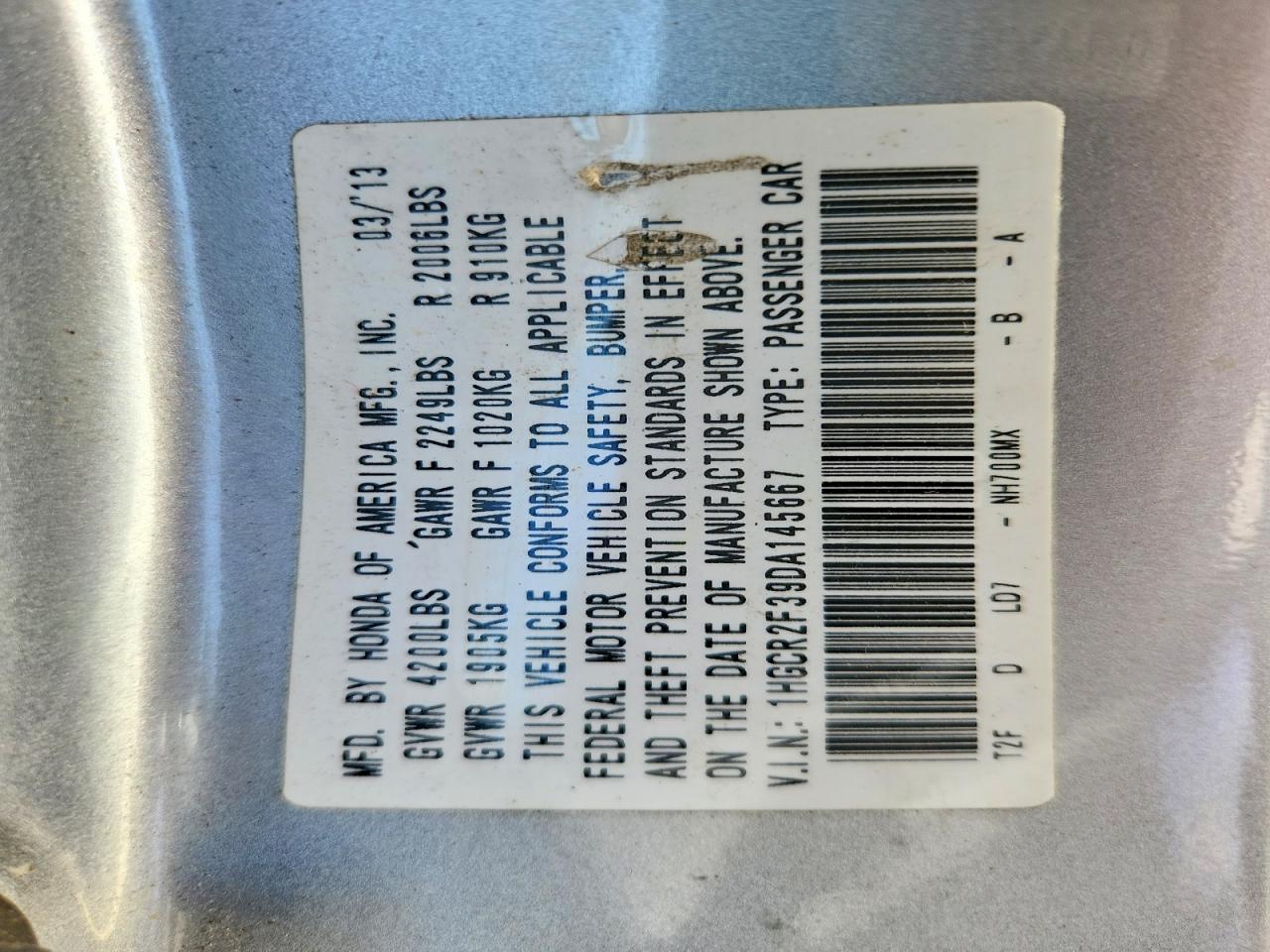 2013 Honda Accord Lx Silver vin: 1HGCR2F39DA145667