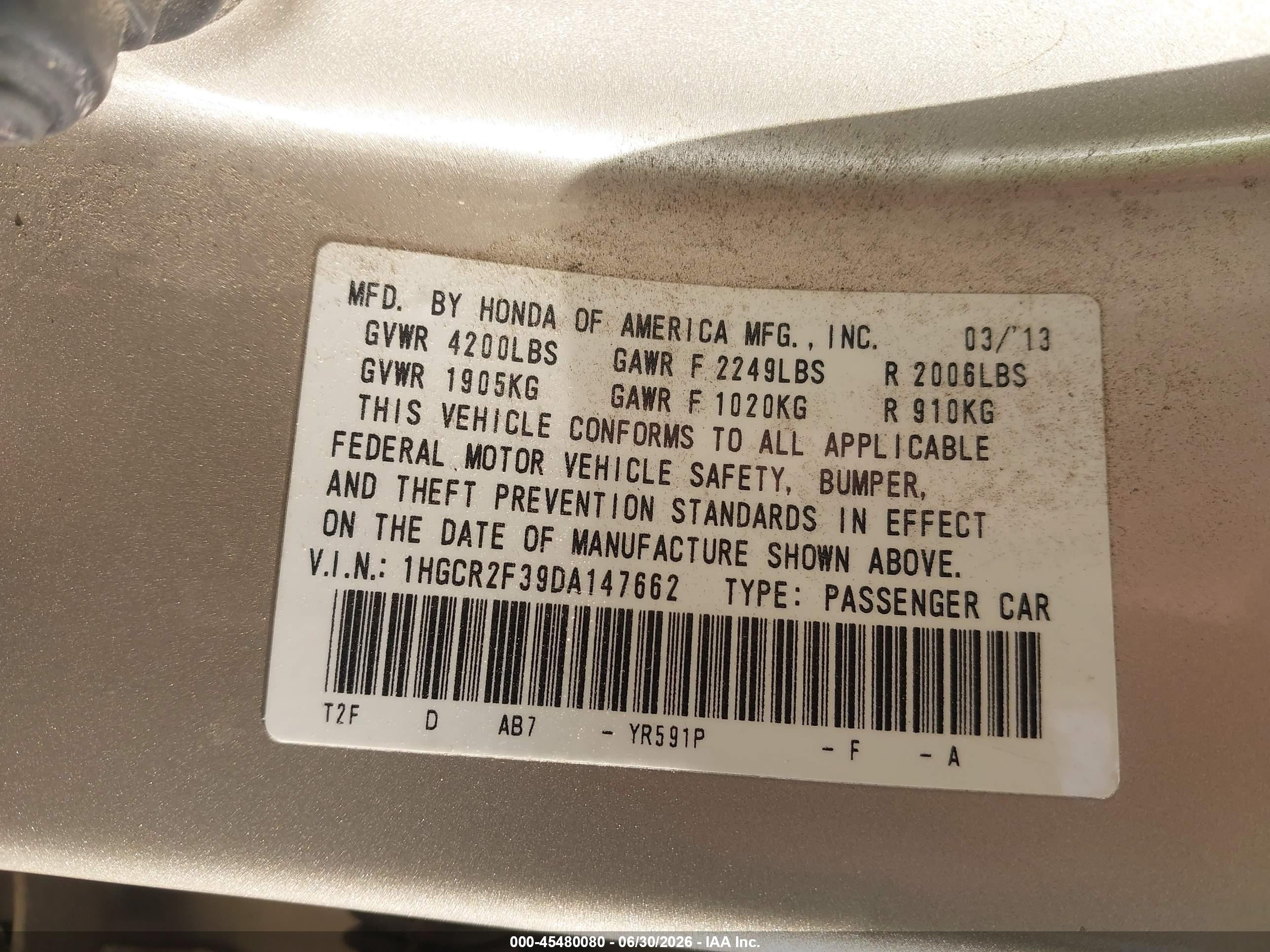 2013 Honda Accord Lx Gold vin: 1HGCR2F39DA147662