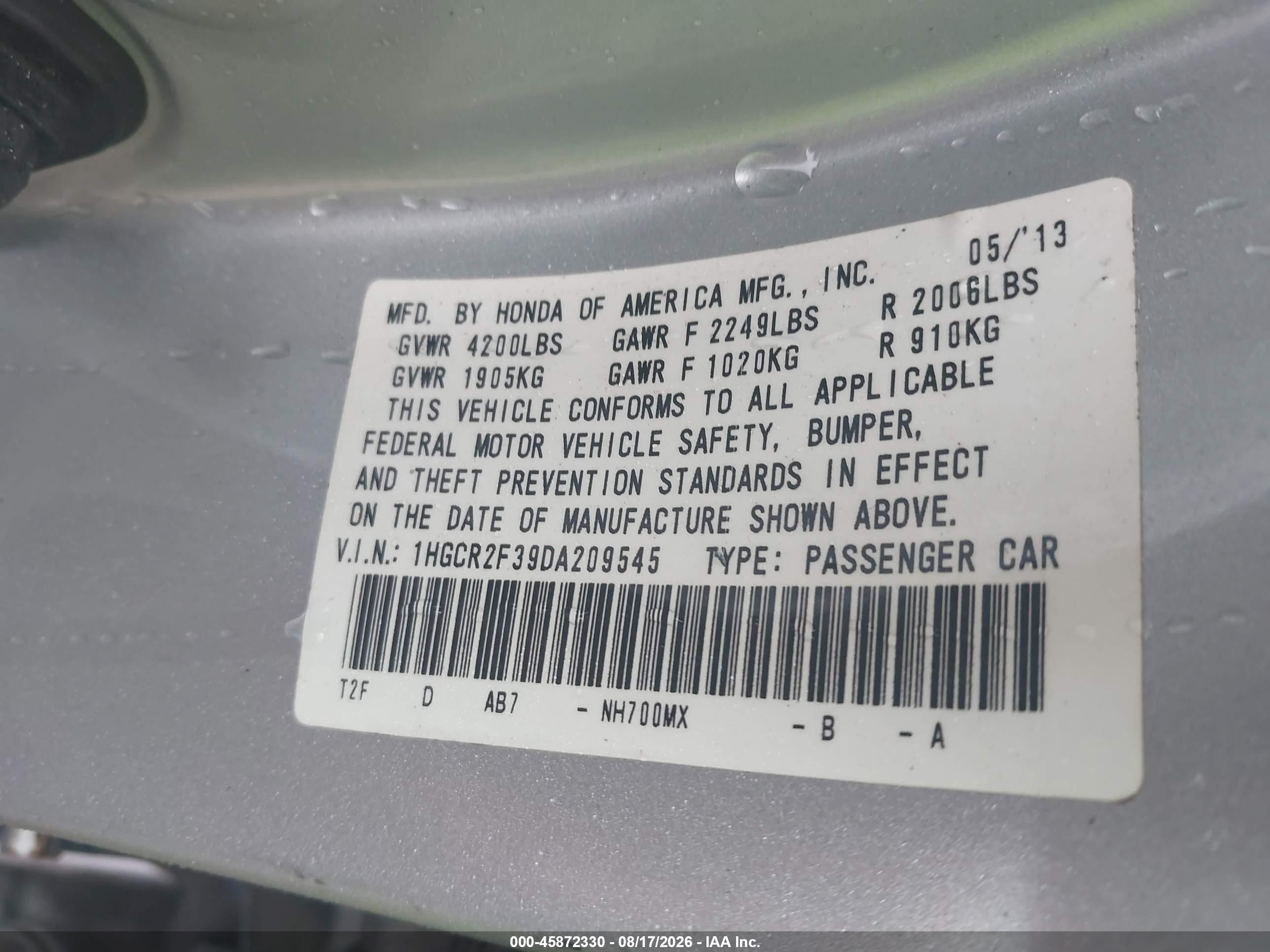 2013 Honda Accord Lx Серебряный vin: 1HGCR2F39DA209545